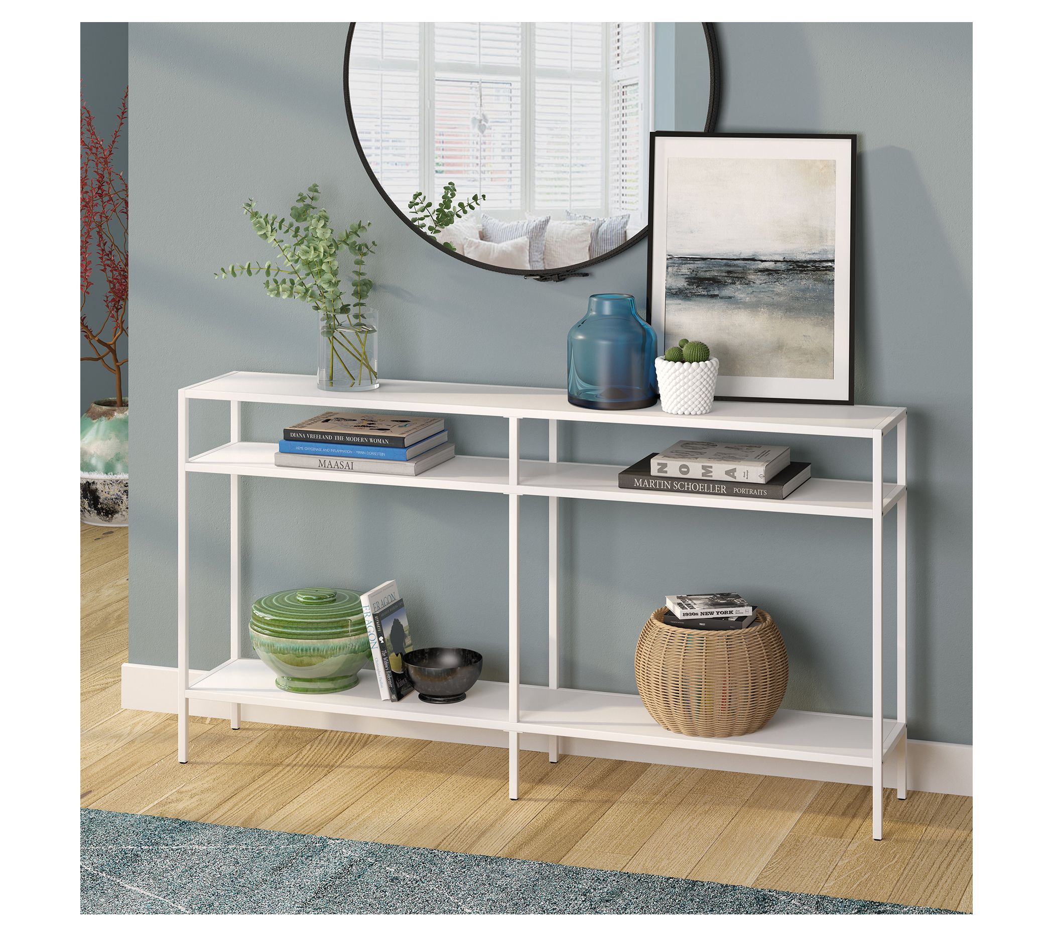 Sivil Console Table - 55 Matte White with Metal Shelves