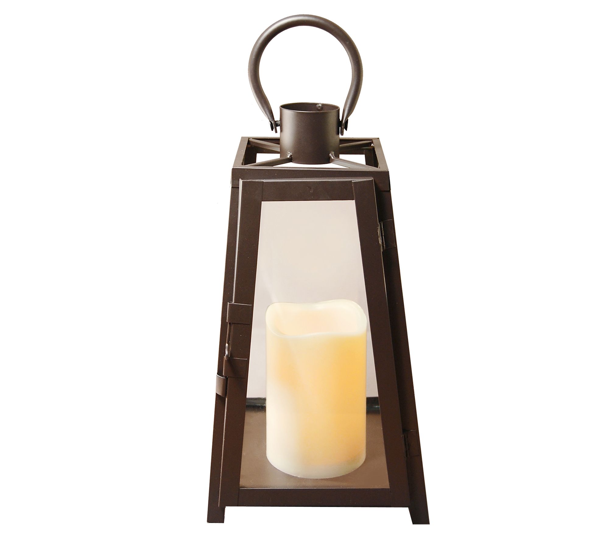 Battery Operated Metal Lantern with LED Candle - Crisscross