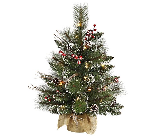 2' Snow-Tipped Pine Berry Tree with Clear Lights by Vickerman