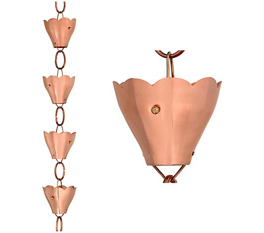 Pure Copper 13-Cup Tulip 8.5' Rain Chain by Good Directions