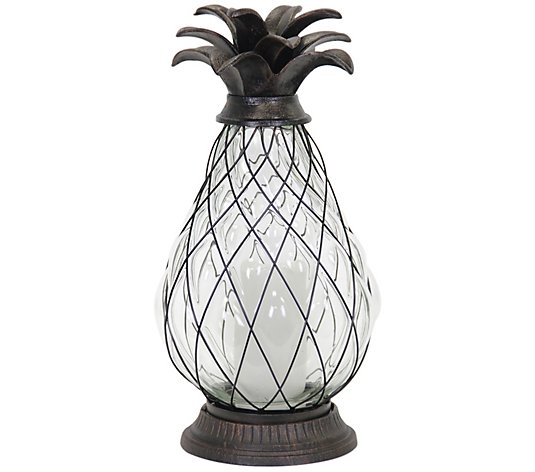17" Bronze Lantern w/LED Pineapple by Exhart