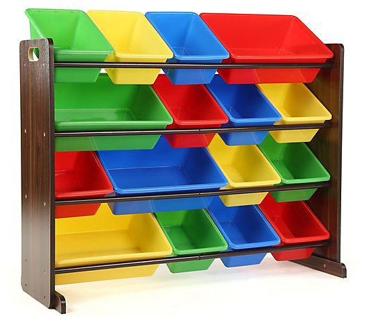 Kids Wood Super-Sized Toy Organizer w/ 16 Plastic Bins
