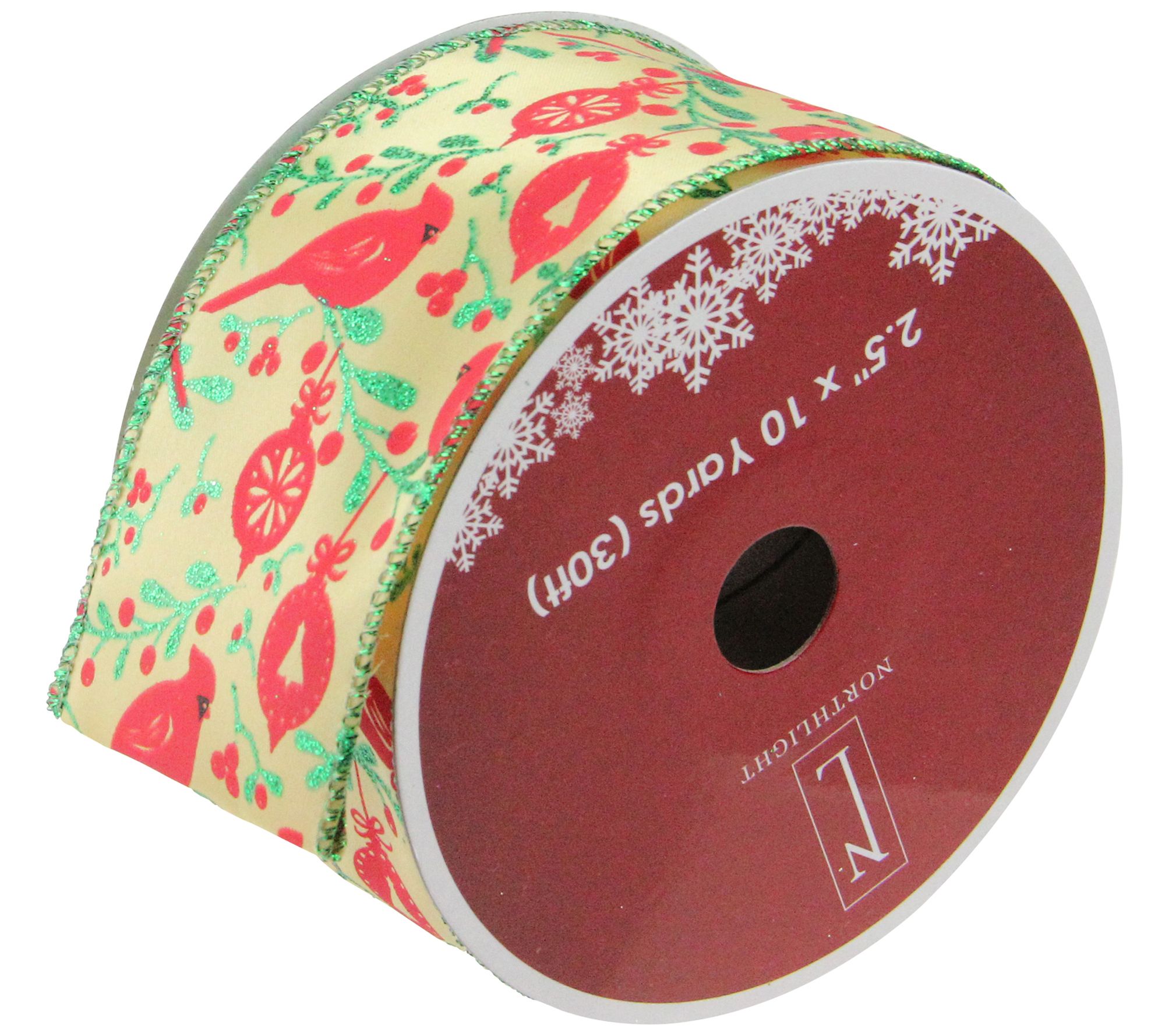 Northlight 12 Green and Ivory Ribbon Spools 2.5 " x 120