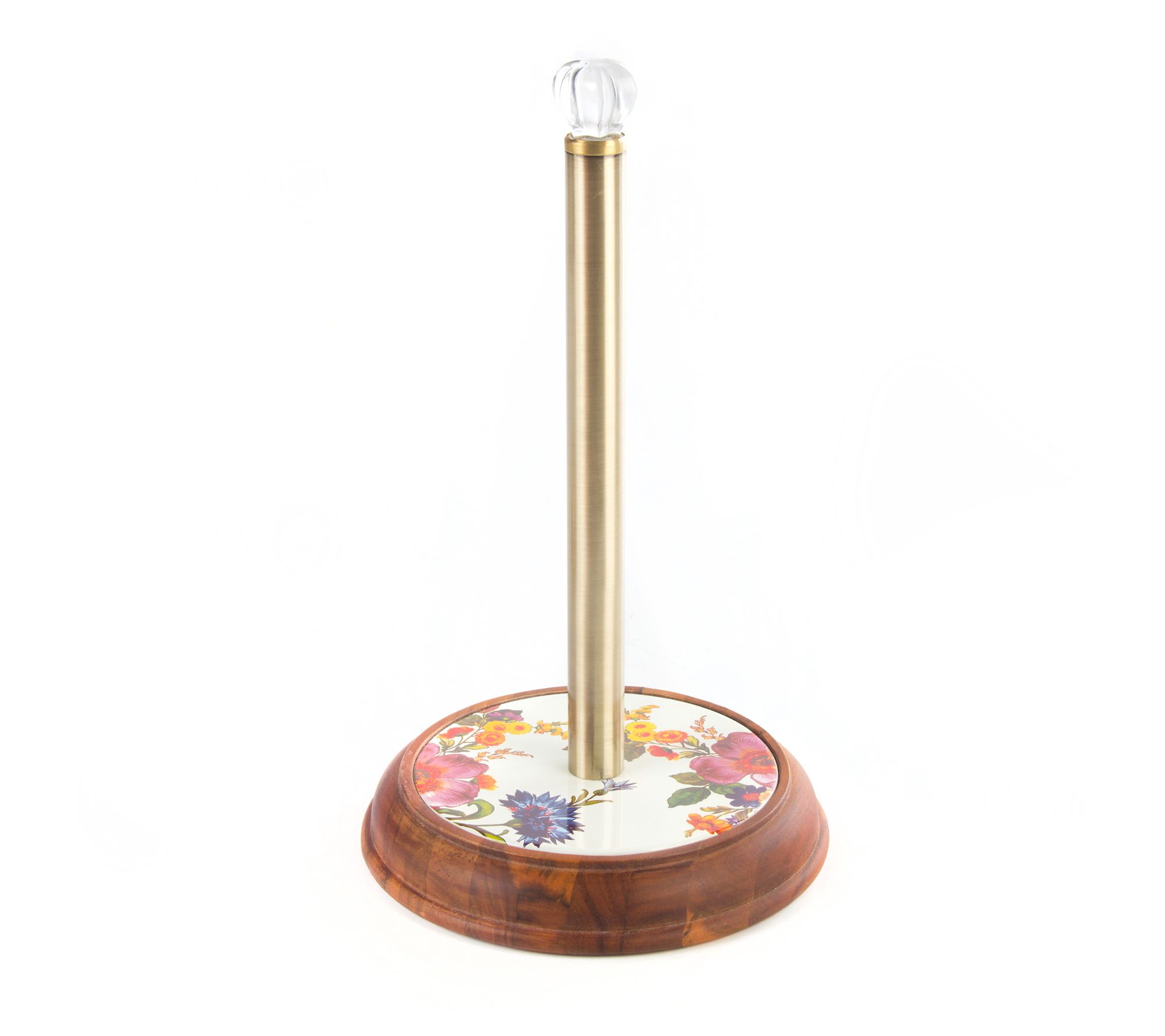 MacKenzie-Childs White Flower Market Wood Paper Towel Holder