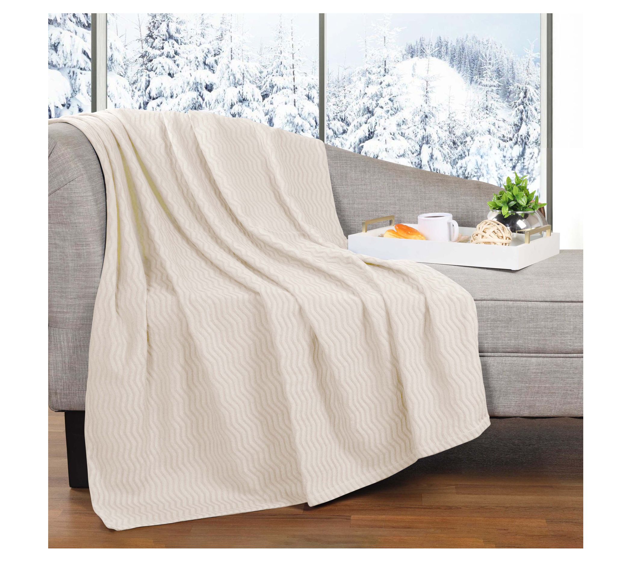 Superior Jena Cotton Textured Chevron Woven Blanket, Twin