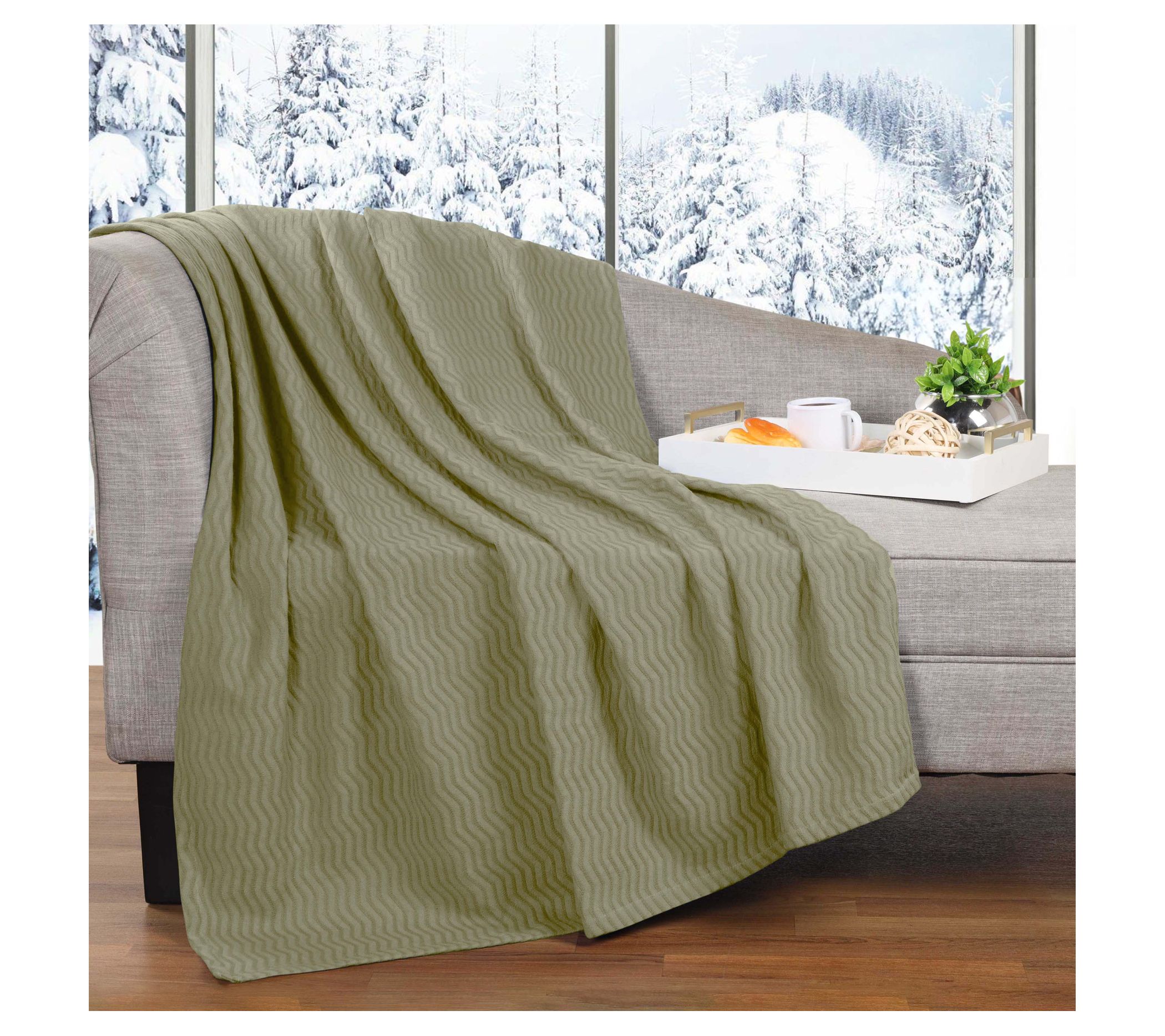 Superior Jena Cotton Textured Chevron Woven Blanket, Twin