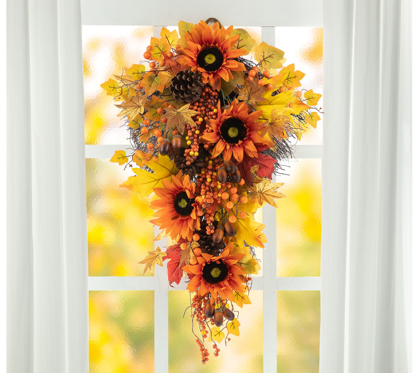 Glitzhome 27"H Fall Sunflower, Maple Leaf and Berry Swag