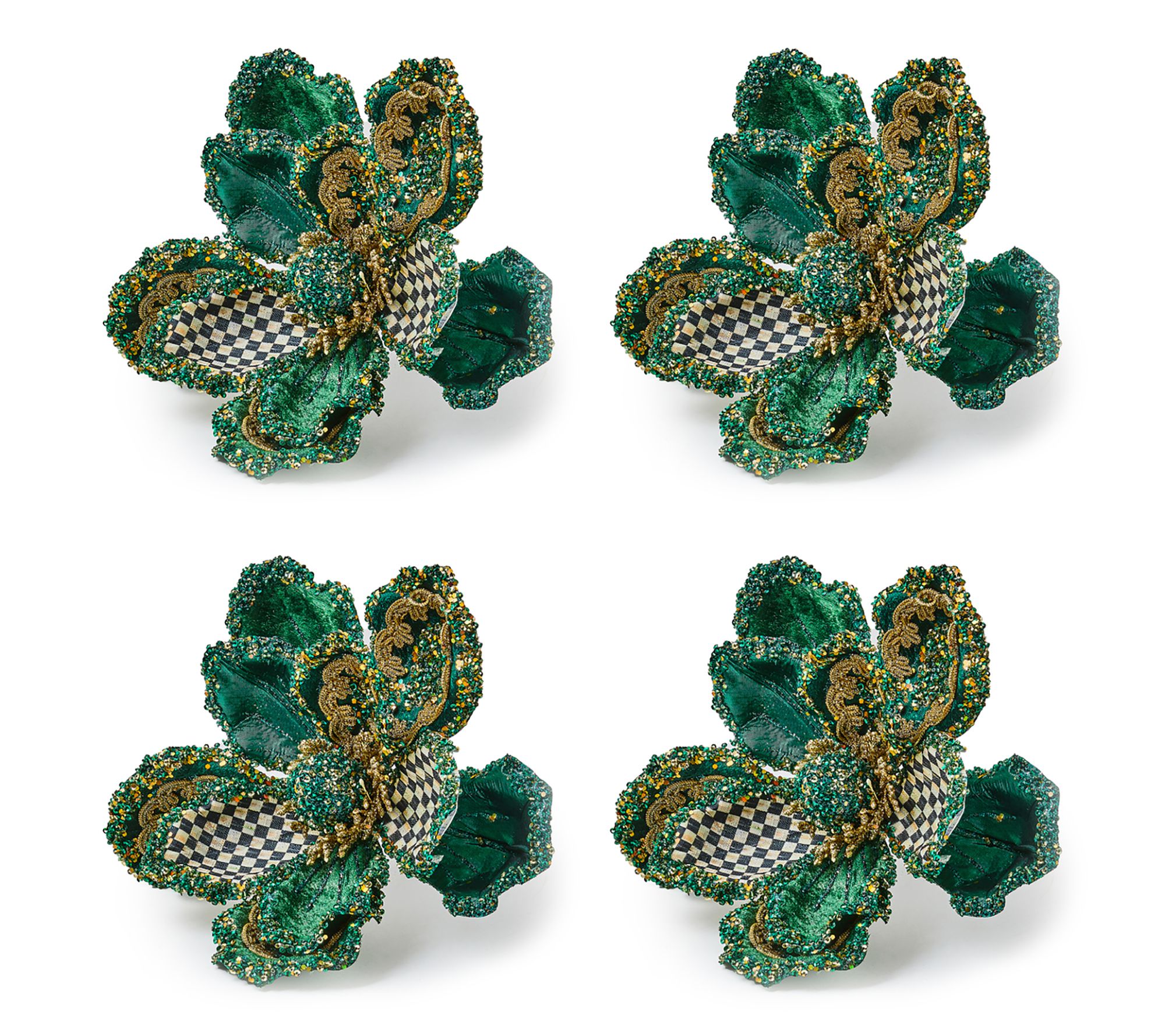 MacKenzie-Childs Emerald Luxe Magnolia Clip Set of 4