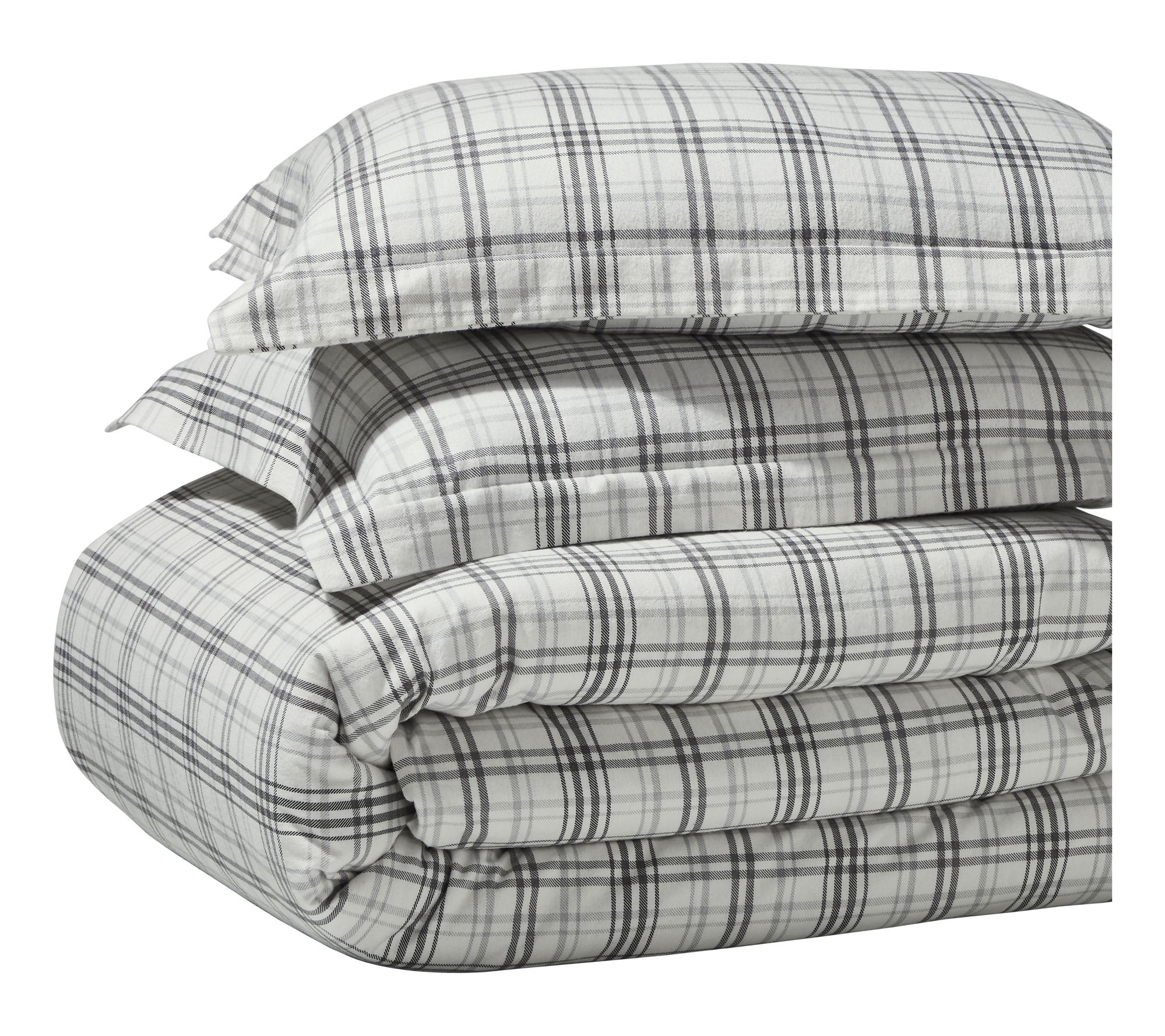 Superior Plaid Flannel Cotton Duvet Cover Set-Twin