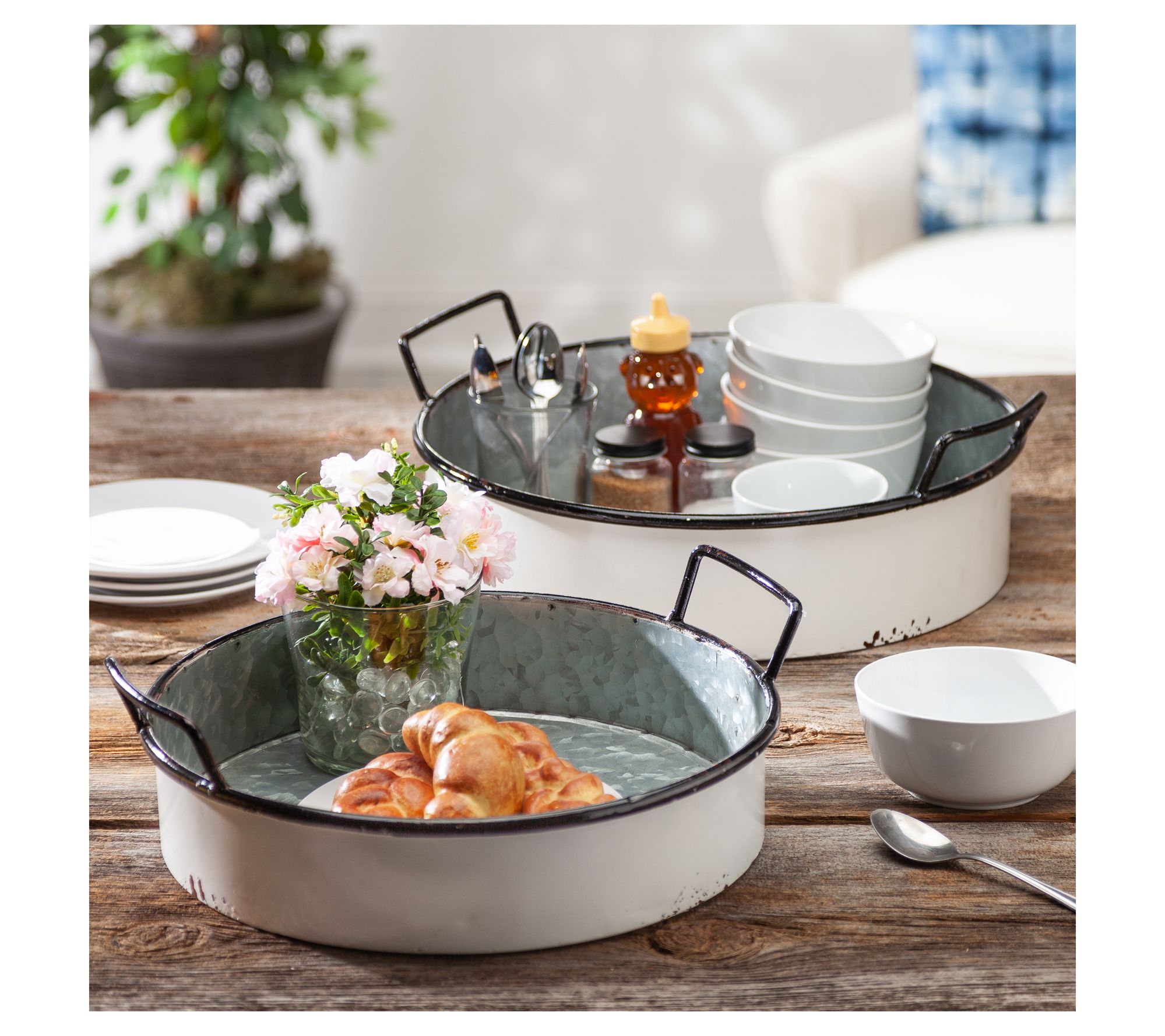 Set of 2 Round Nesting Metal Trays by Gerson International