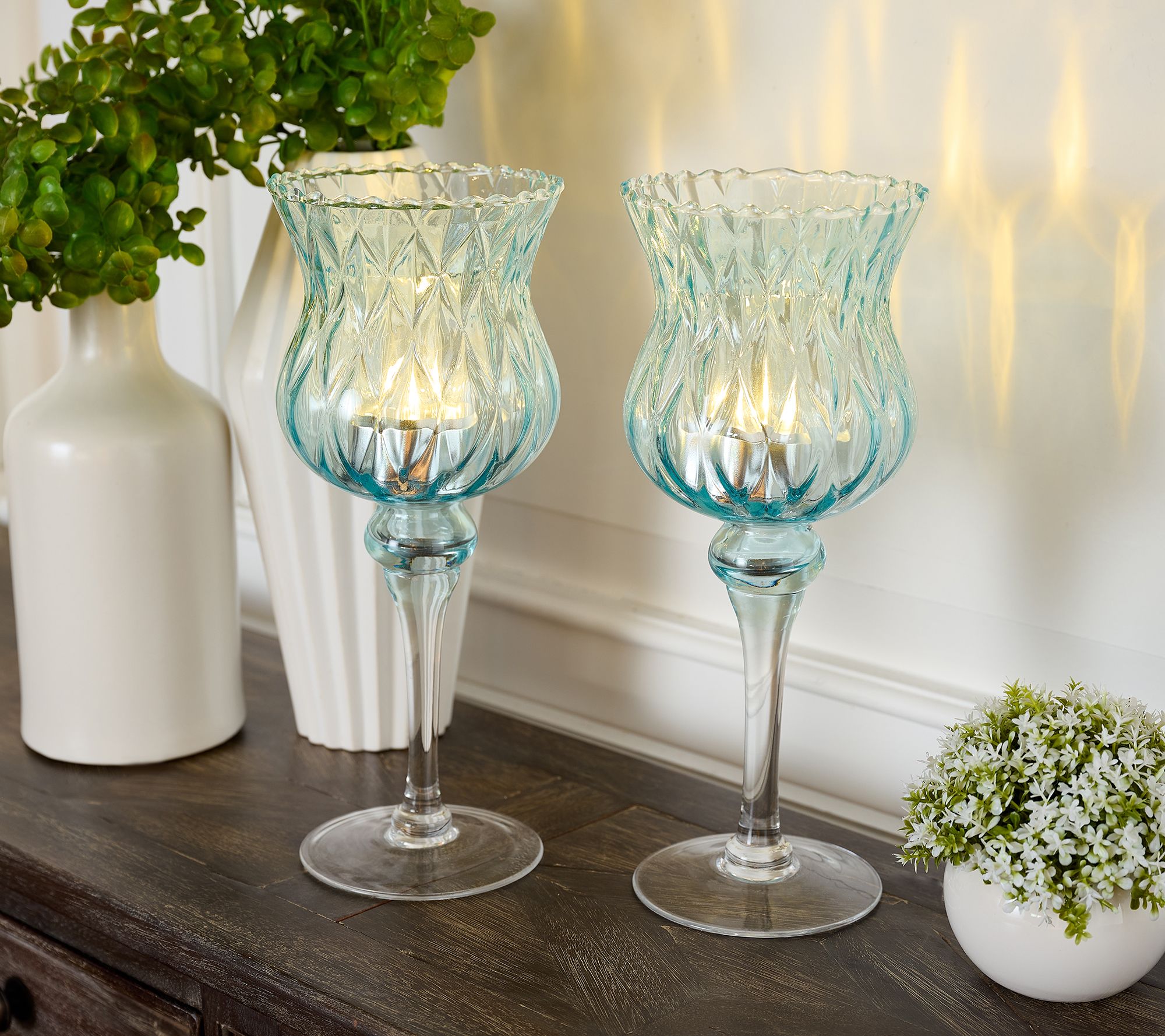 "As Is" Set of 2 11.5" Illuminated Curved Glass Goblets Valerie