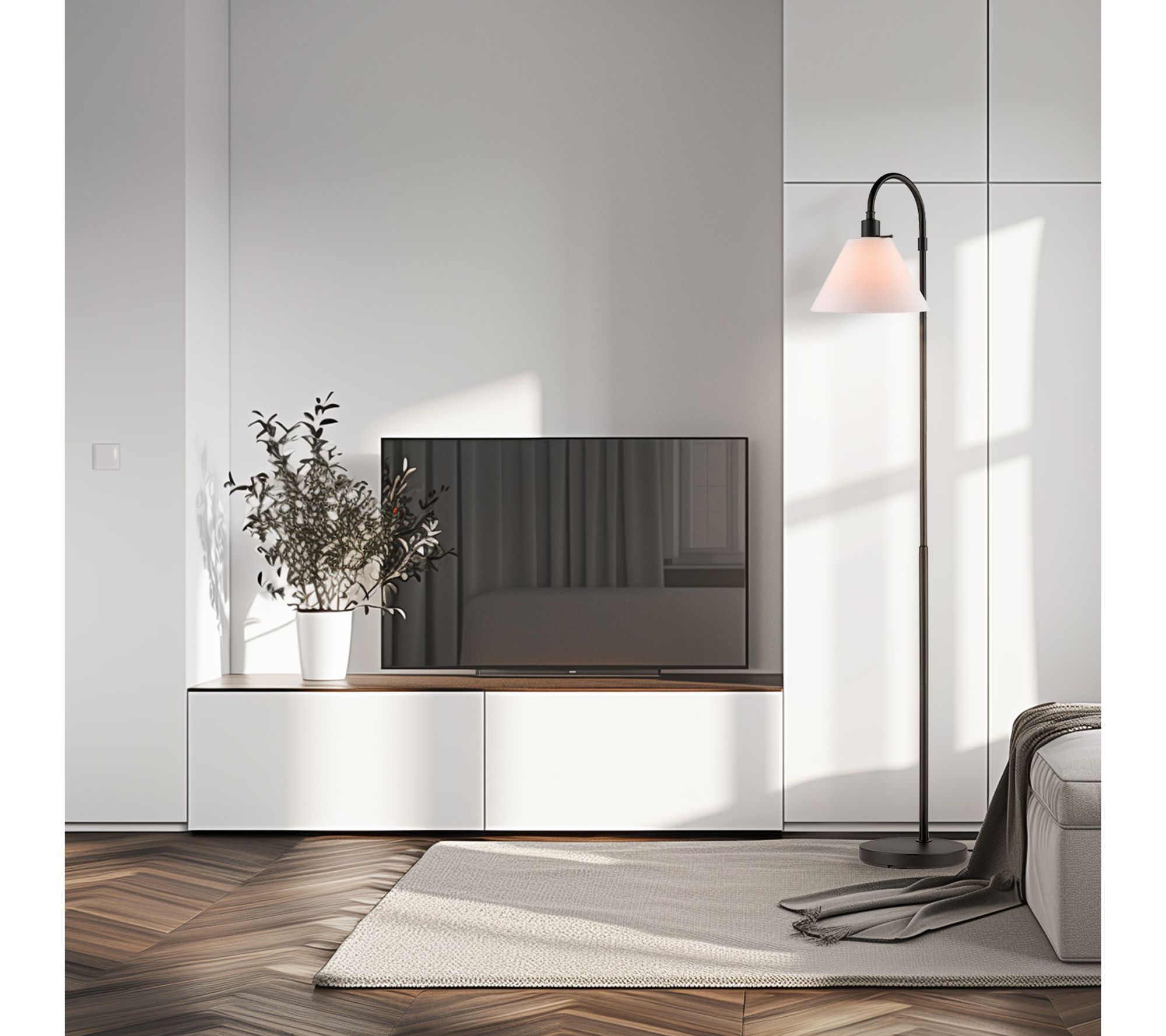 Globe Electric 62" Matte Black Floor Lamp WhiteFabric Shade