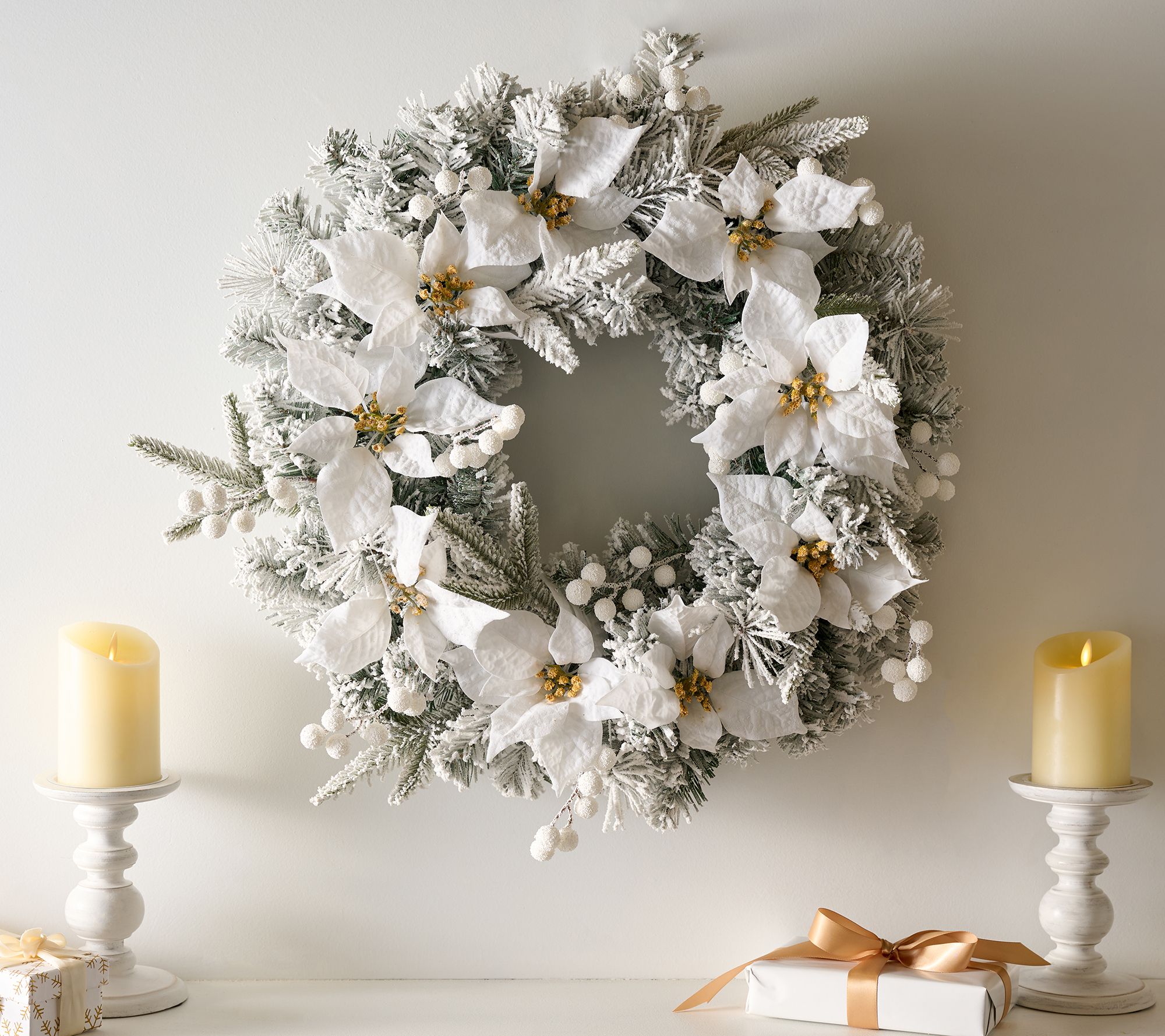 "As Is" 24" Flocked Poinsettia Wreath by Valerie