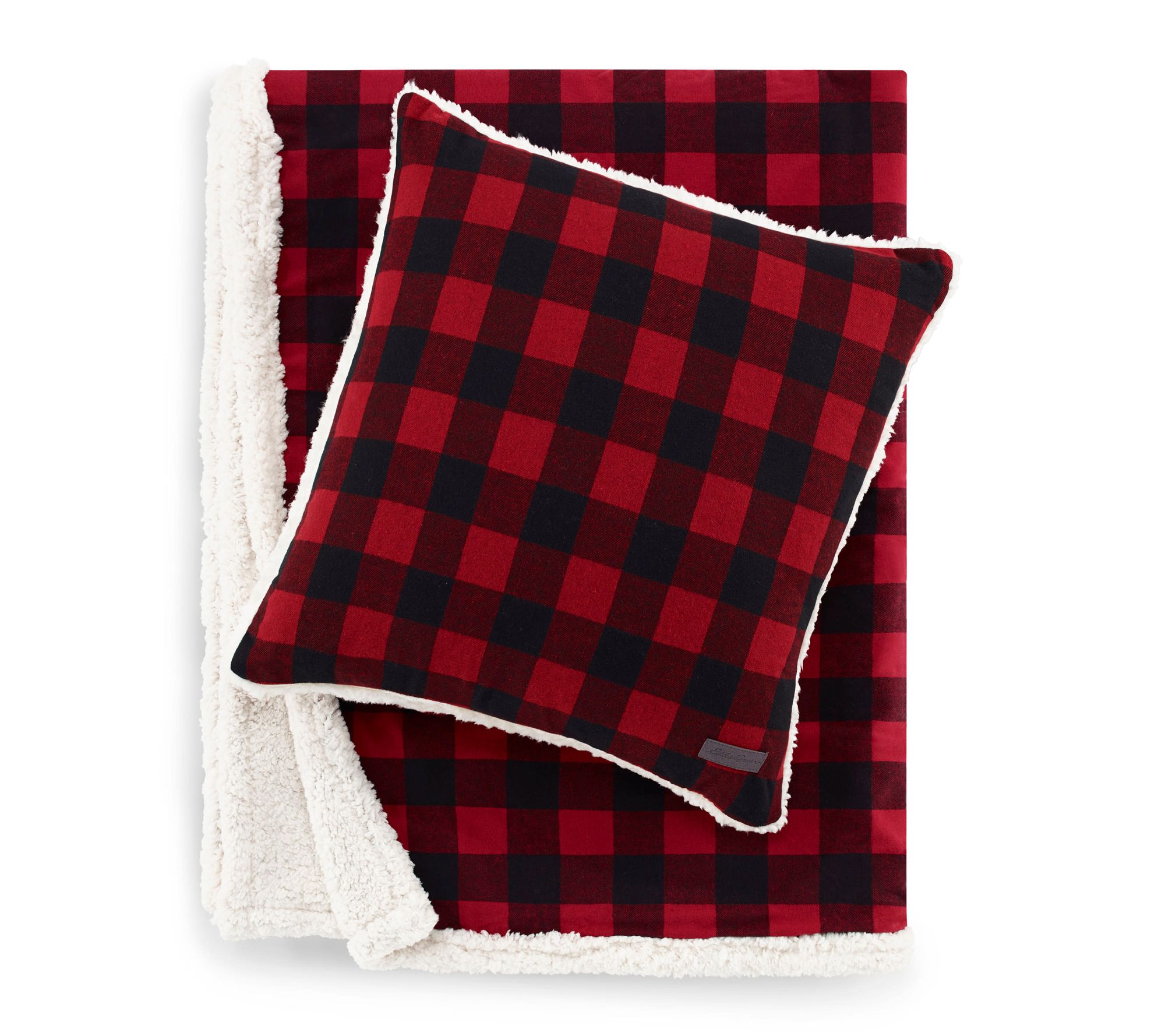 Eddie Bauer Cabin Plaid Red Cotton Sherpa Throw& Pillow Set