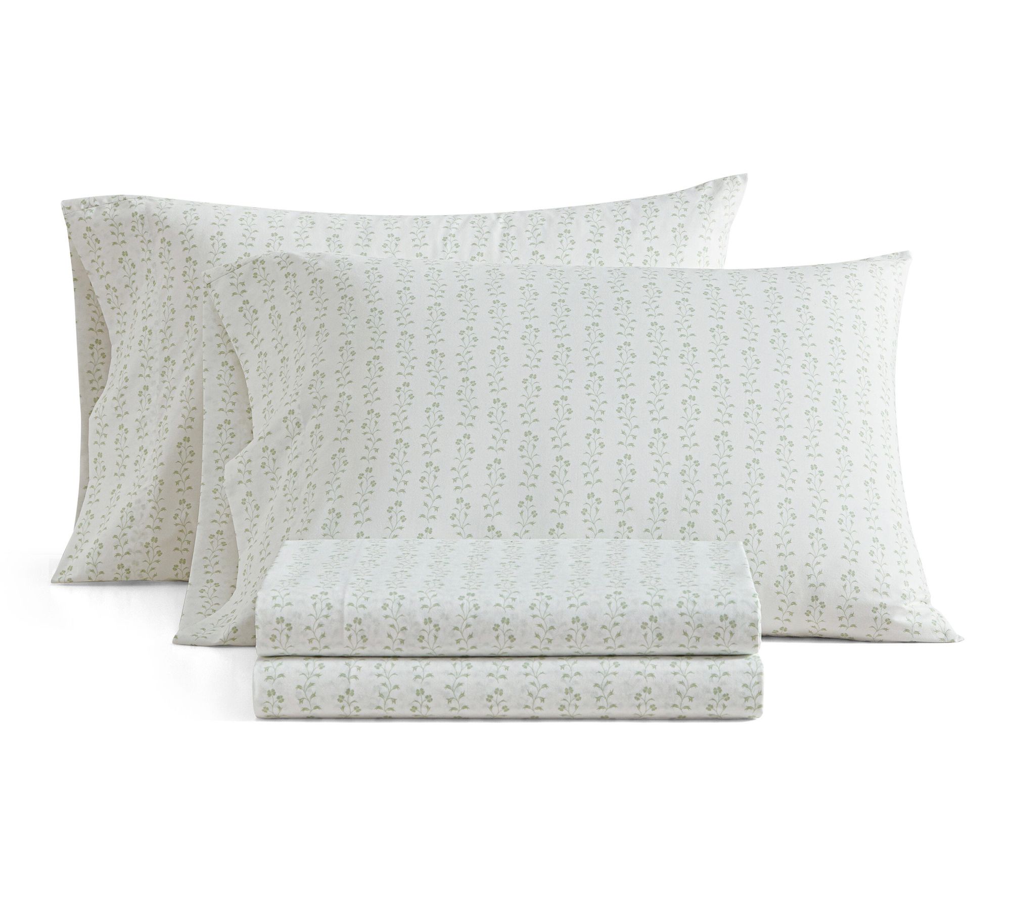 Martha Stewart Ditsy Vine White/Green Cotton Queen Sheet Set