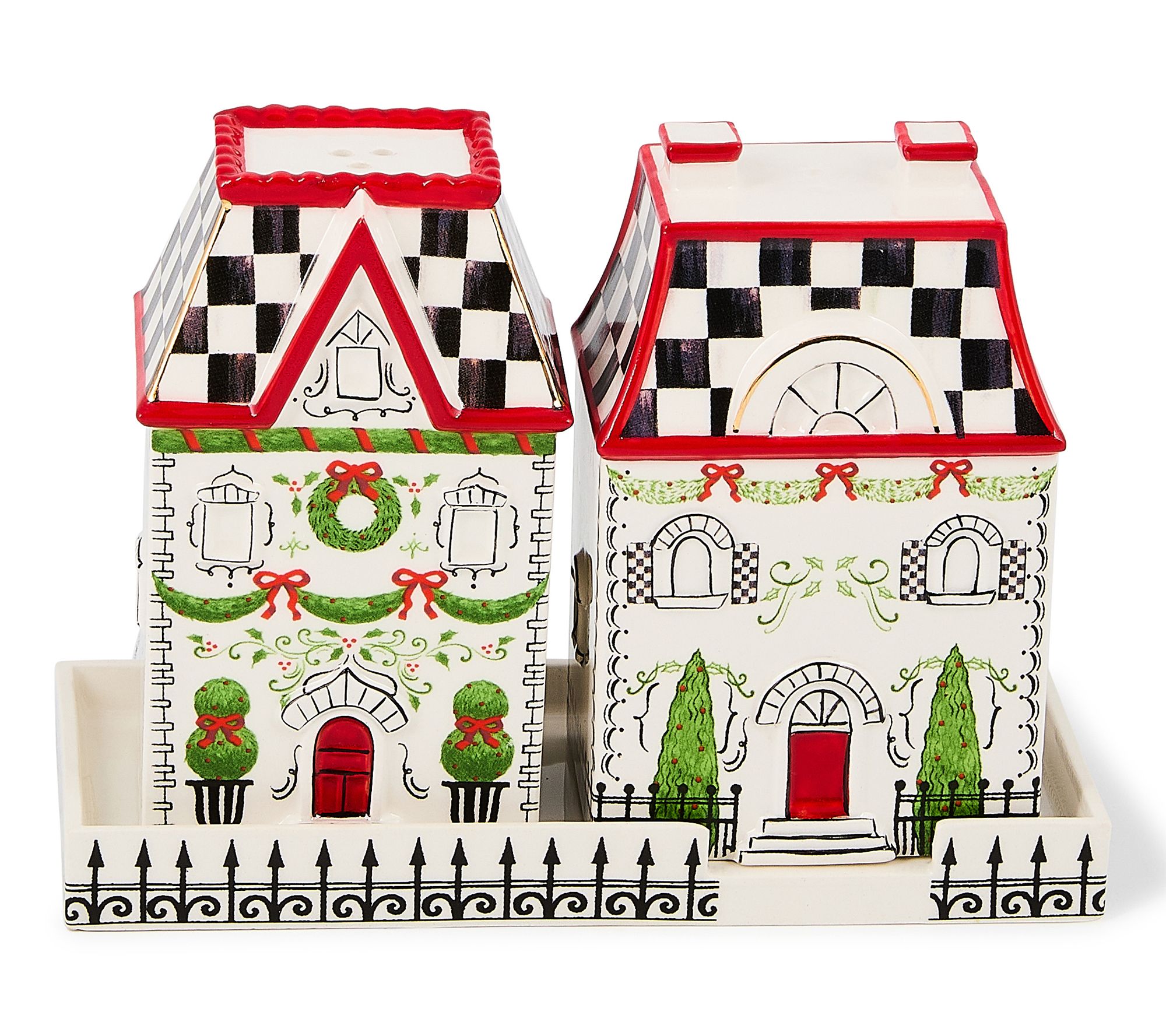 "As Is" MacKenzie- Childs Holly Village Salt & Pepper Set
