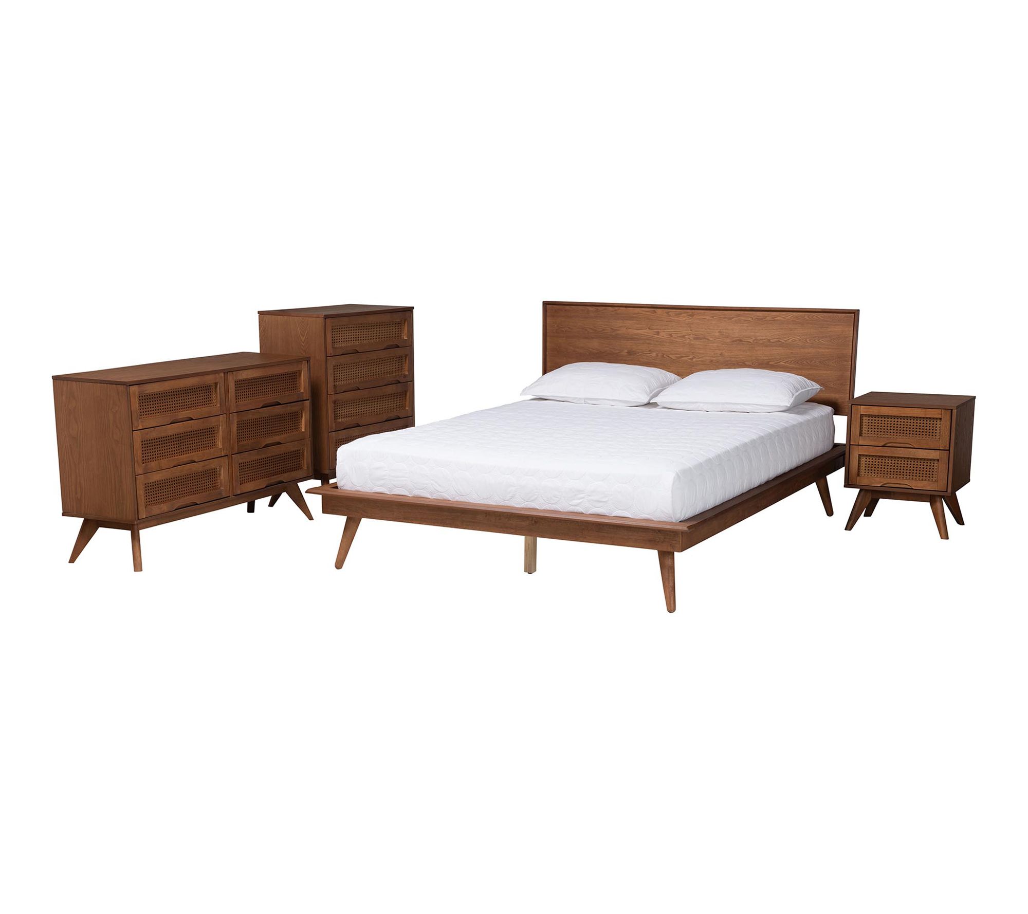 Baxton Studio Melora Wood and Rattan Full 4-Piece Bedroom Set