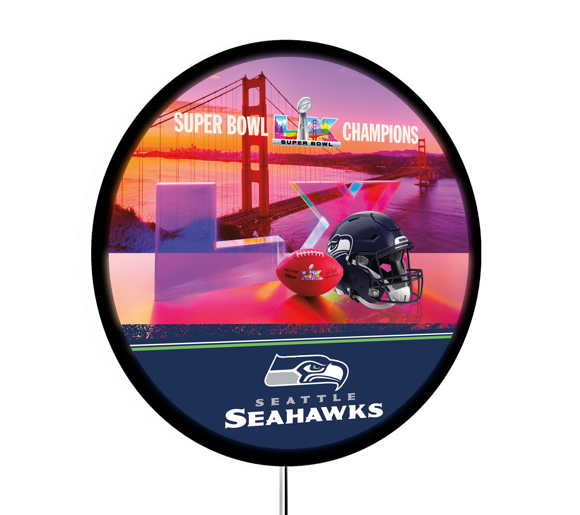 Evergreen LED Seattle Seahawks Superbowl 60 Rou nd Wall Sign | QVC