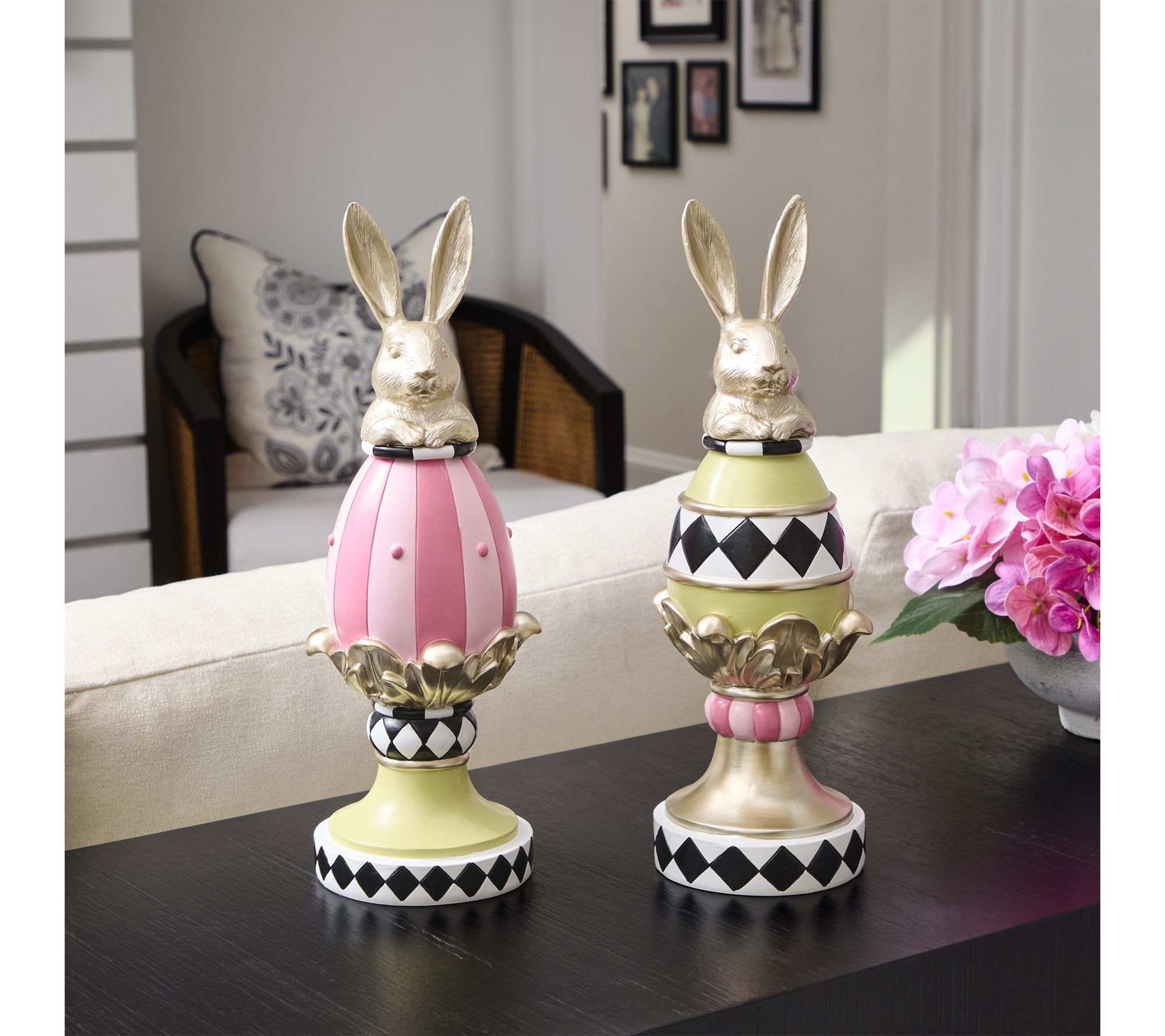 13.5" Resin Garden Bunny Egg Topiary Set of 2 By Valerie