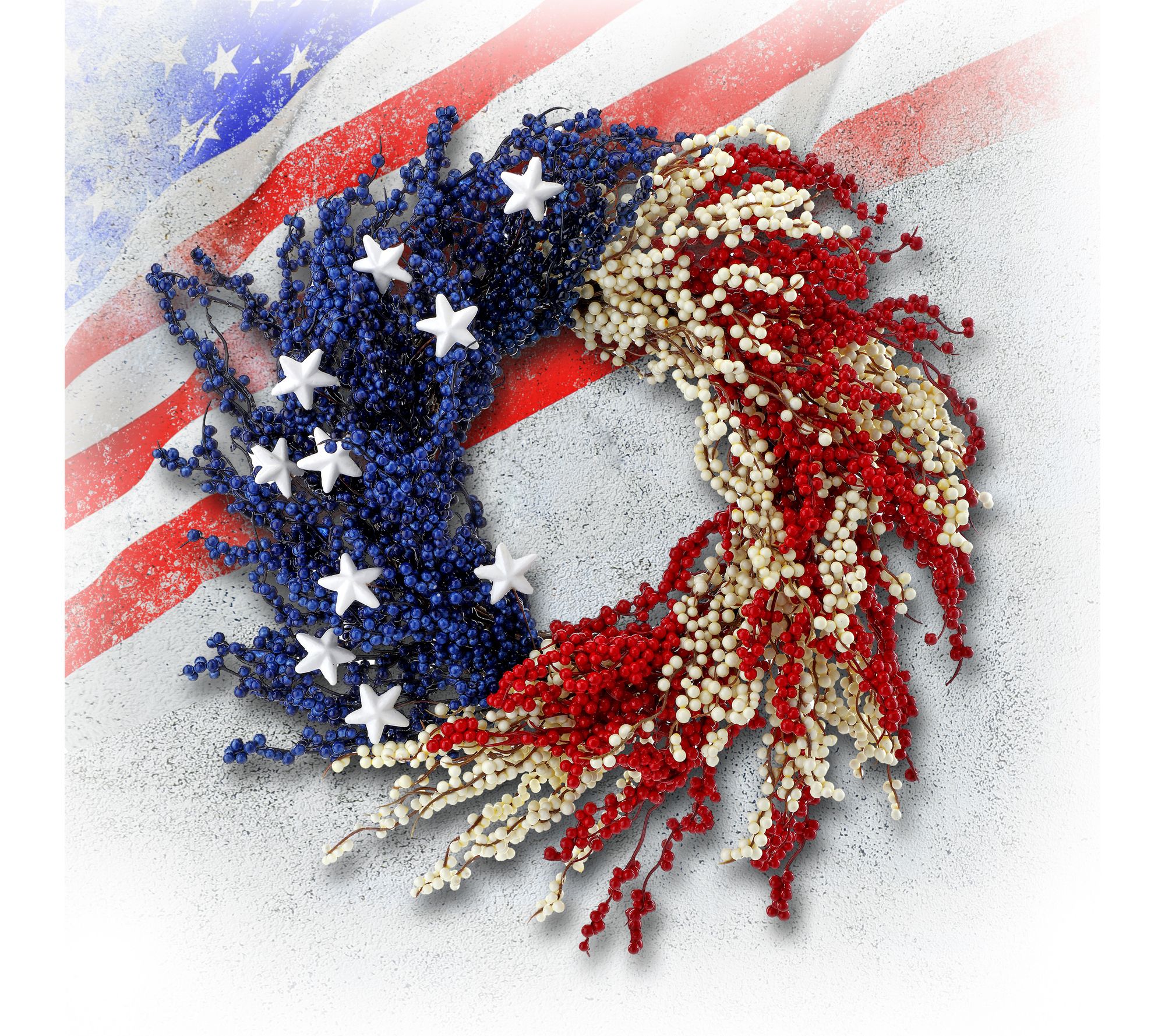 24" Patriotic Berry Wreath With Stars By Valerie