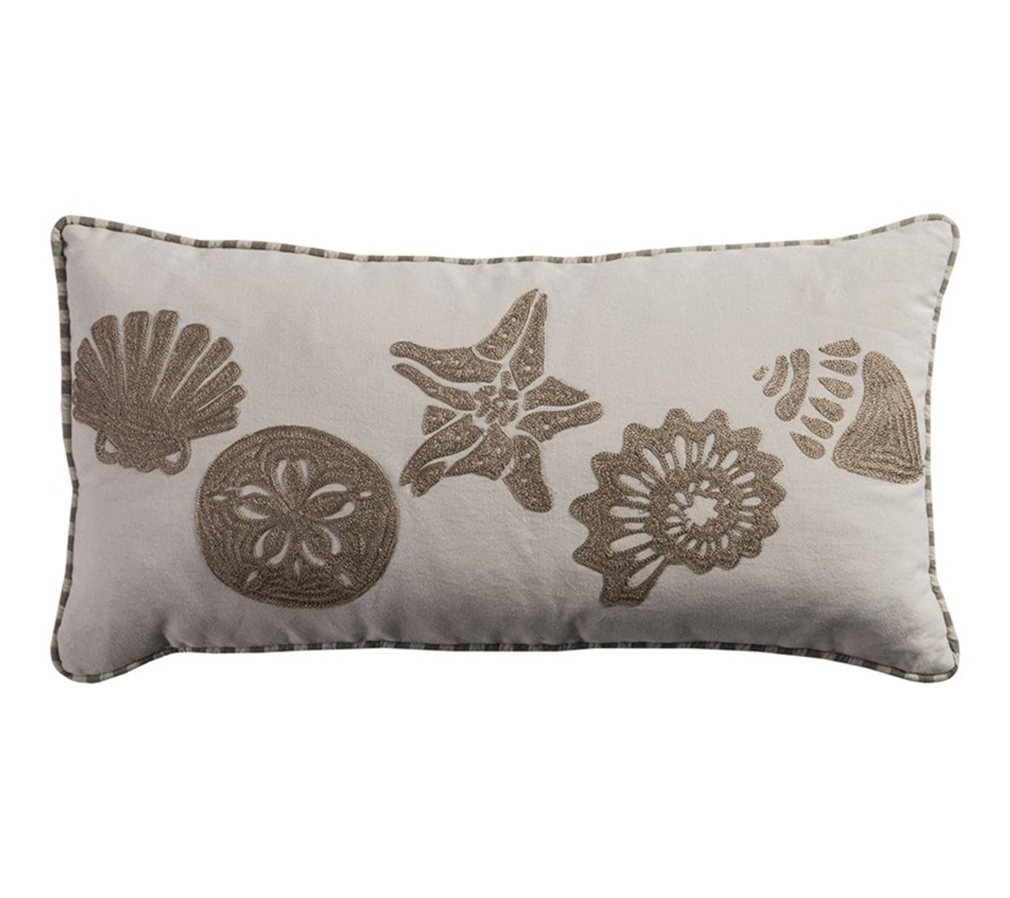 11" X 21" Beige and Khaki Seashells Cotton Throw Pillow