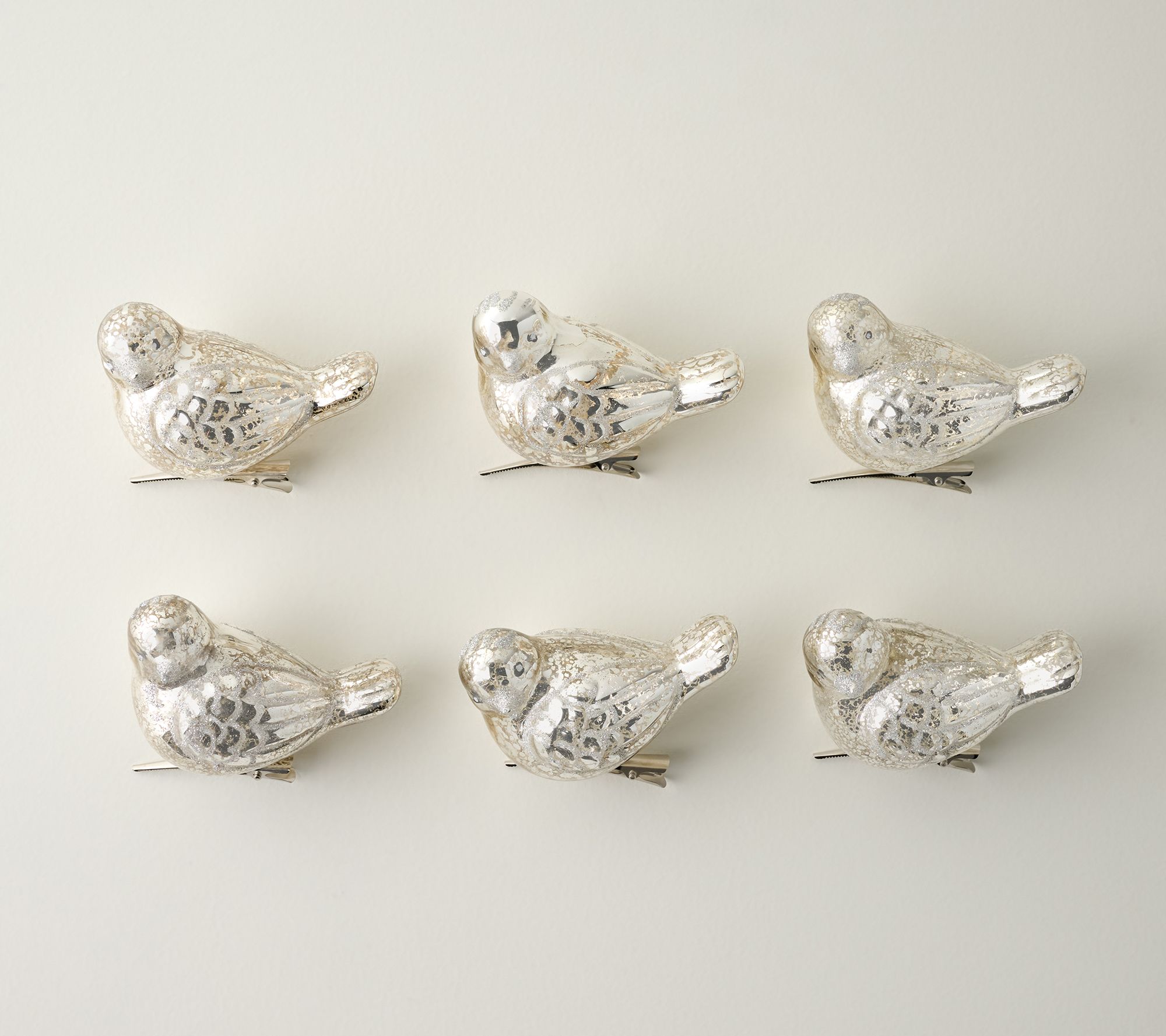 Set of 6 Mercury Glass Bird Clips by Valerie