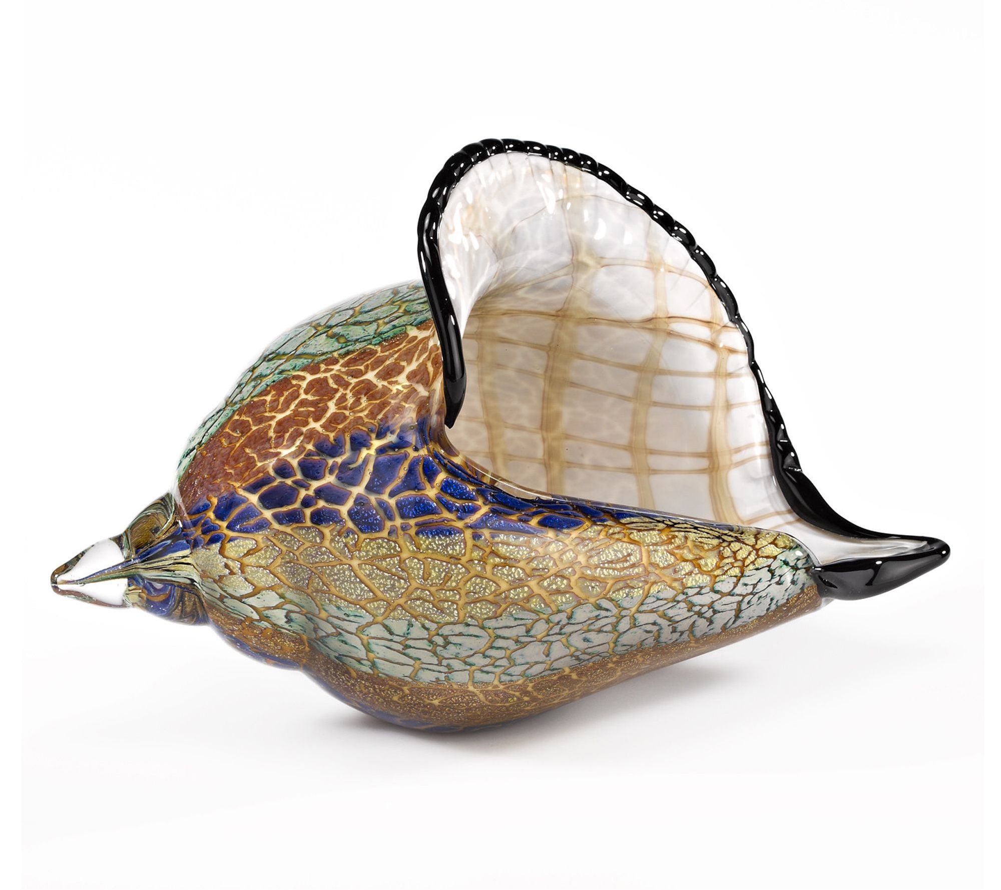 HomeRoots 10" Gold Blue Murano Glass Conch Shell