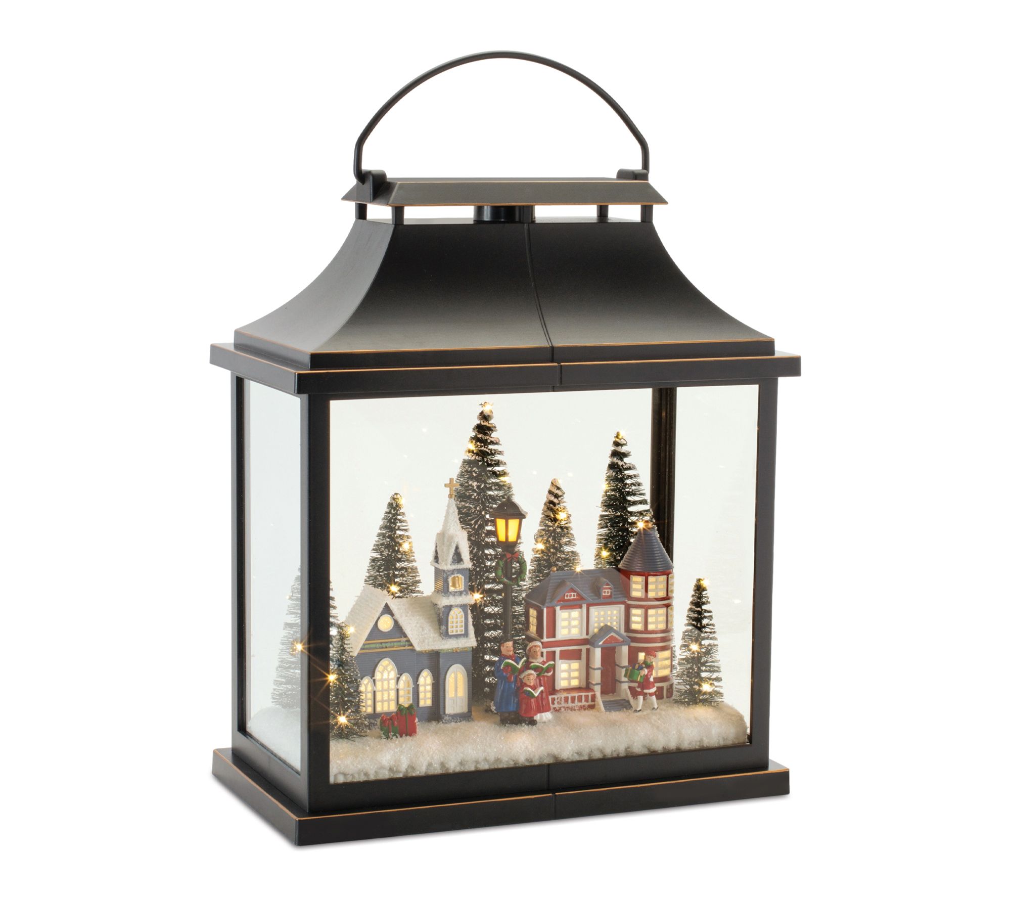 Melrose LED Lantern Scene with Village and Carolers 16"H