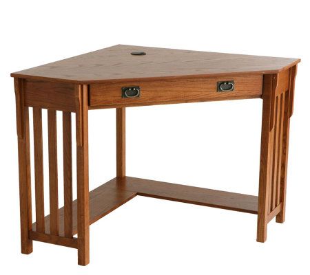 Lawrence Corner Desk with Keyboard Drawer - OakFinish - QVC.com