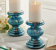  Set of 2 Lit Candle Holder Pedestals with Mirror Inserts by Valerie - H208606