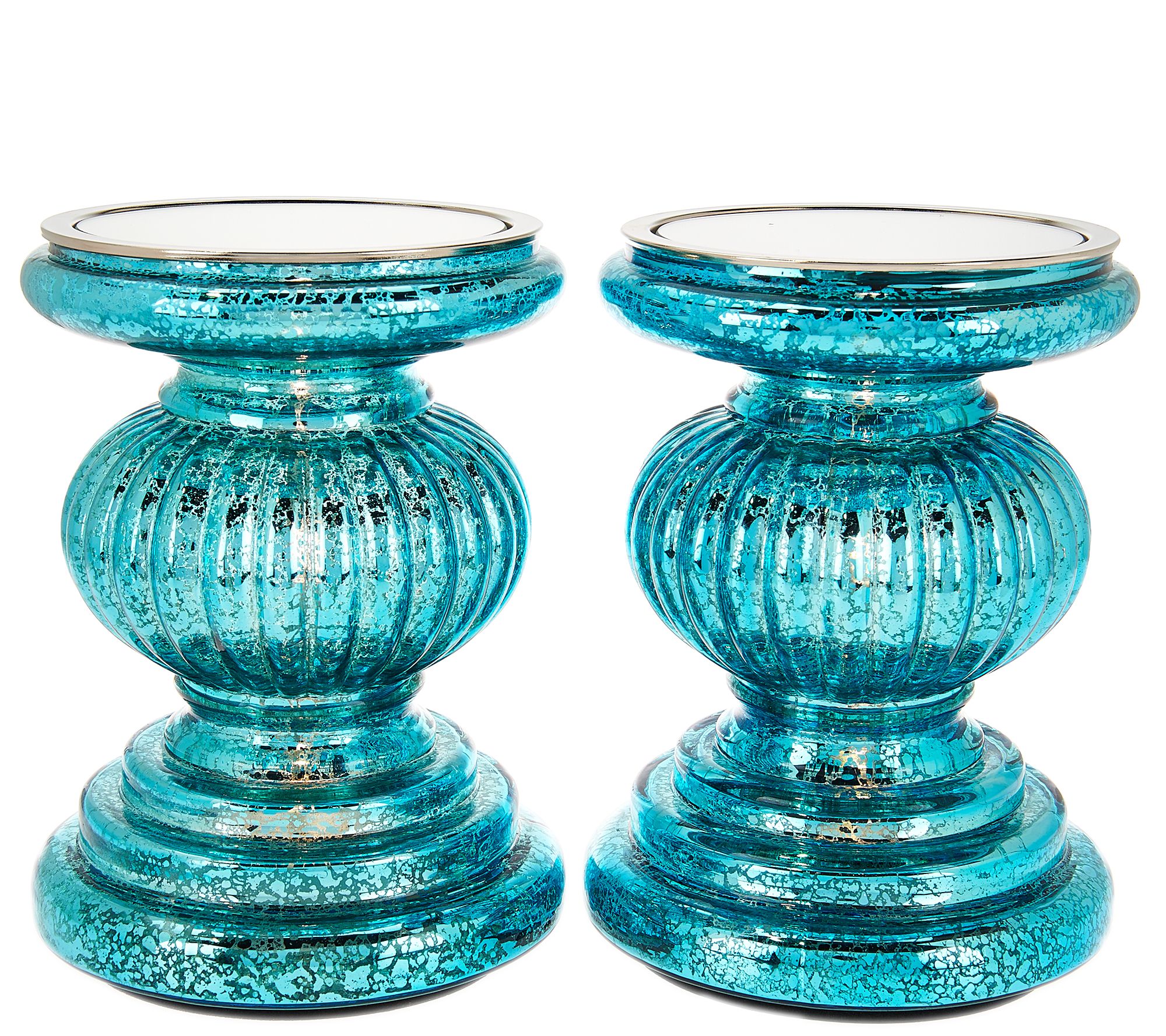 Set of 2 Lit Candle Holder Pedestals with Mirror Inserts by Valerie