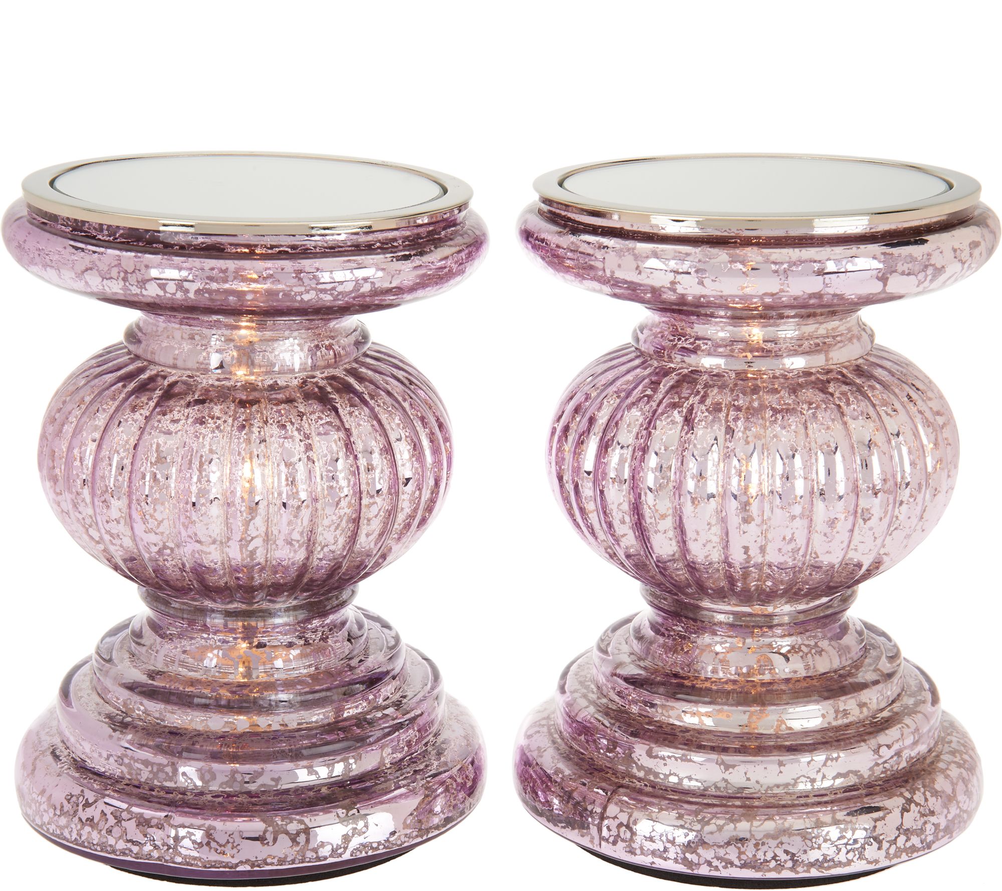 Set of 2 Lit Candle Holder Pedestals with Mirror Inserts by Valerie