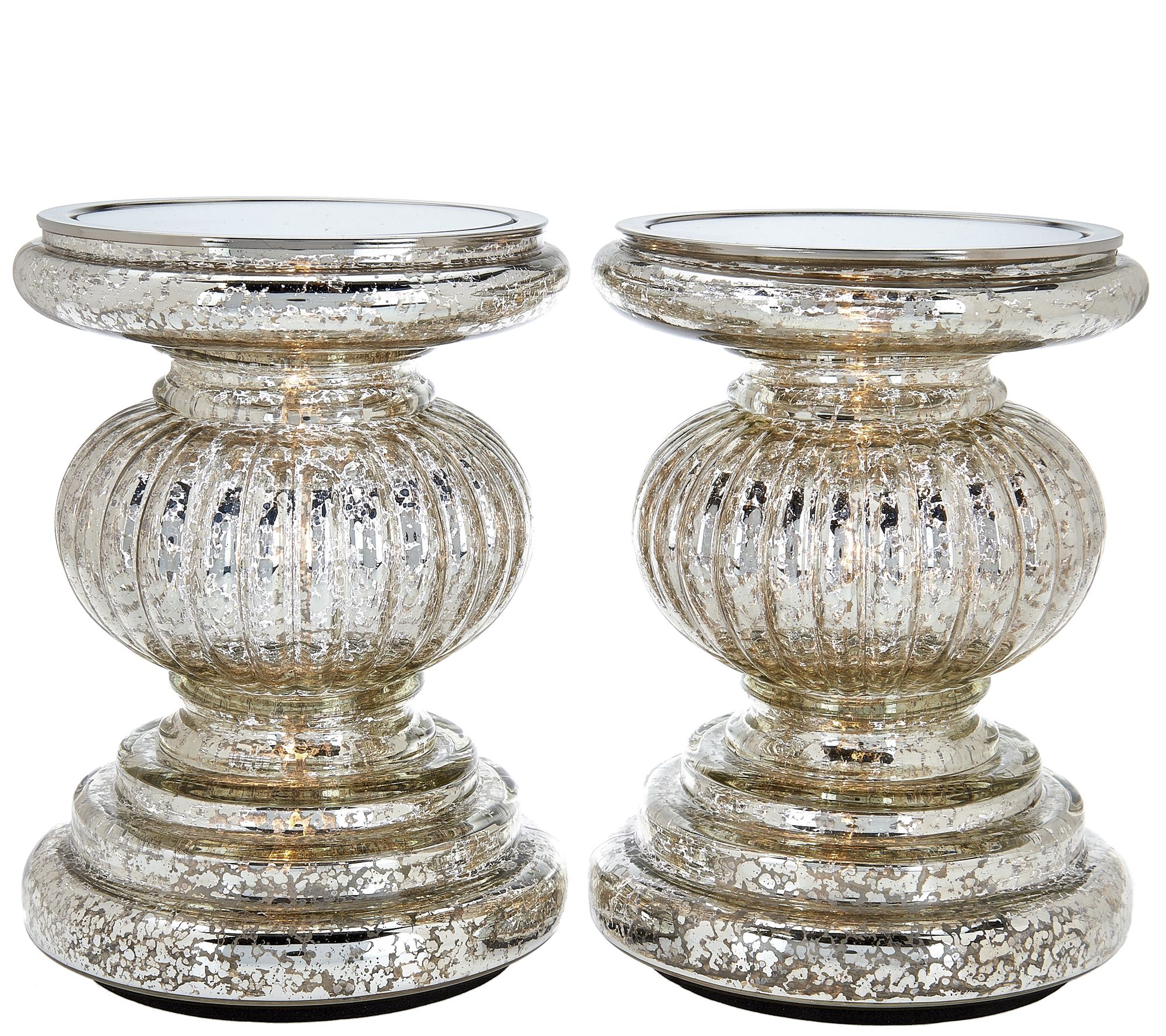 Set of 2 Lit Candle Holder Pedestals with Mirror Inserts by Valerie