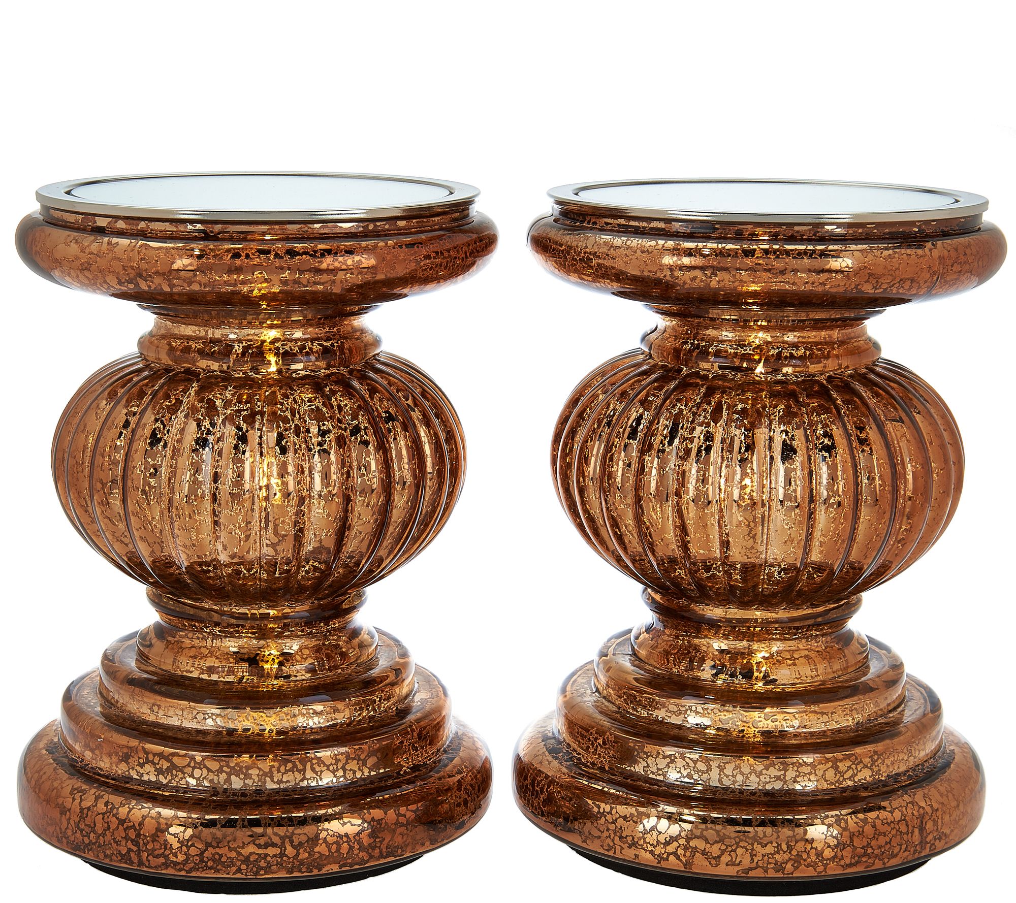 Set of 2 Lit Candle Holder Pedestals with Mirror Inserts by Valerie