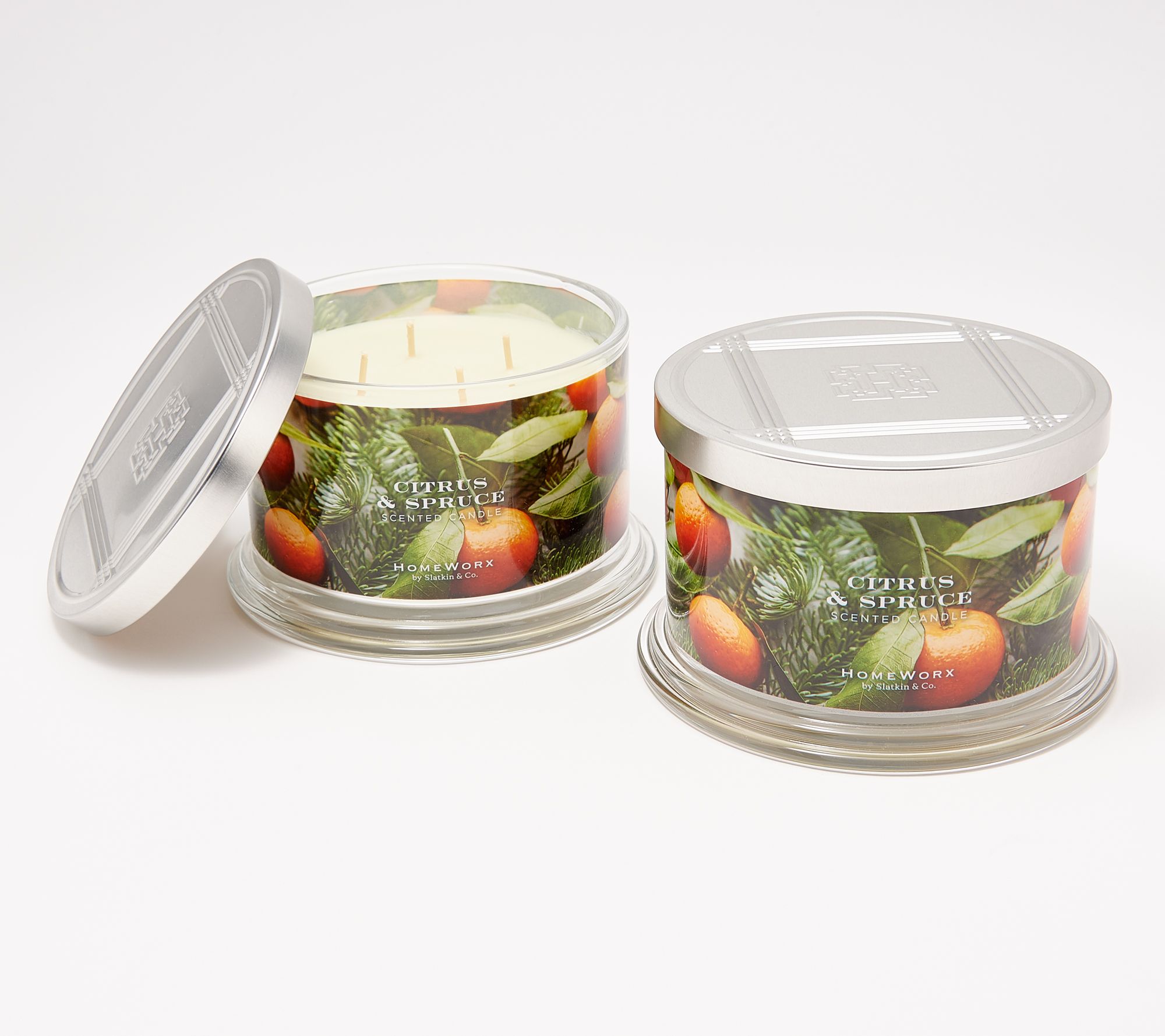 HomeWorx by Slatkin & Co. S/2 Citrus & Spruce 18oz Candles - QVC.com