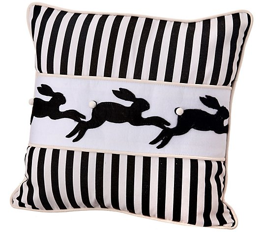 Fabric Hopping Bunny Pillow 18" x 18" by Valerie