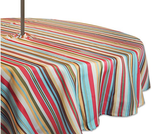 Design Imports Summer Stripe Tablecloth w/ Zipper 60" Round