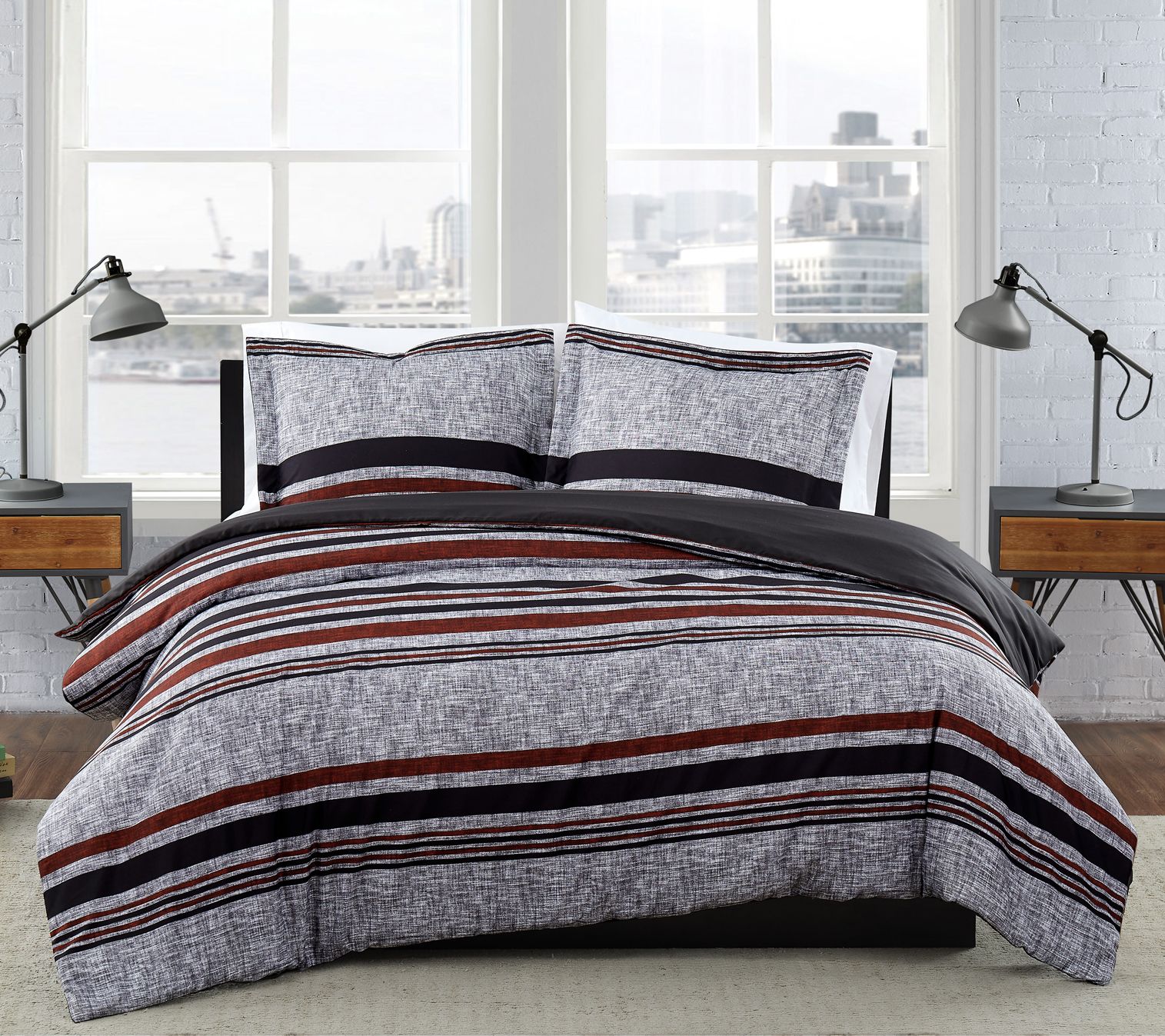 London Fog Warren Stripe Twin XL 2-Piece DuvetCover Set