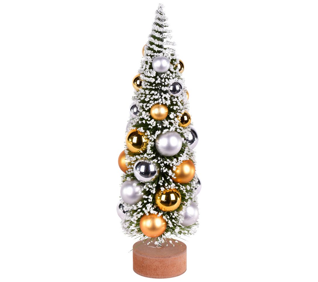 Vickerman 12" Frosted Green Tree w/ G old, Silvr Orn