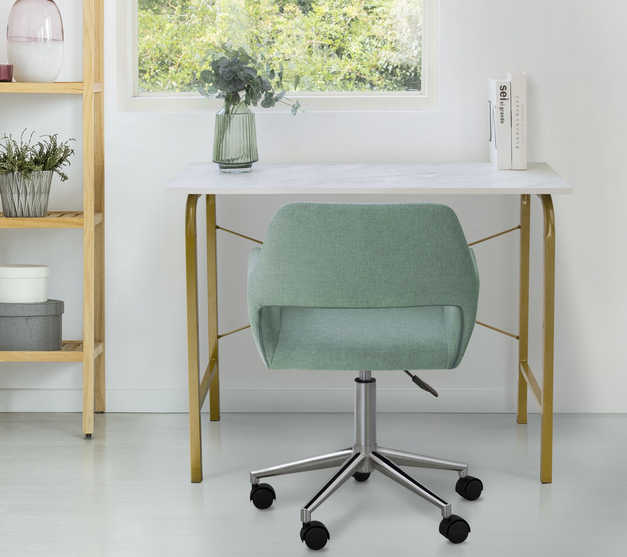 Teamson Home Office Computer Desk Metal Base, Marble/Brass