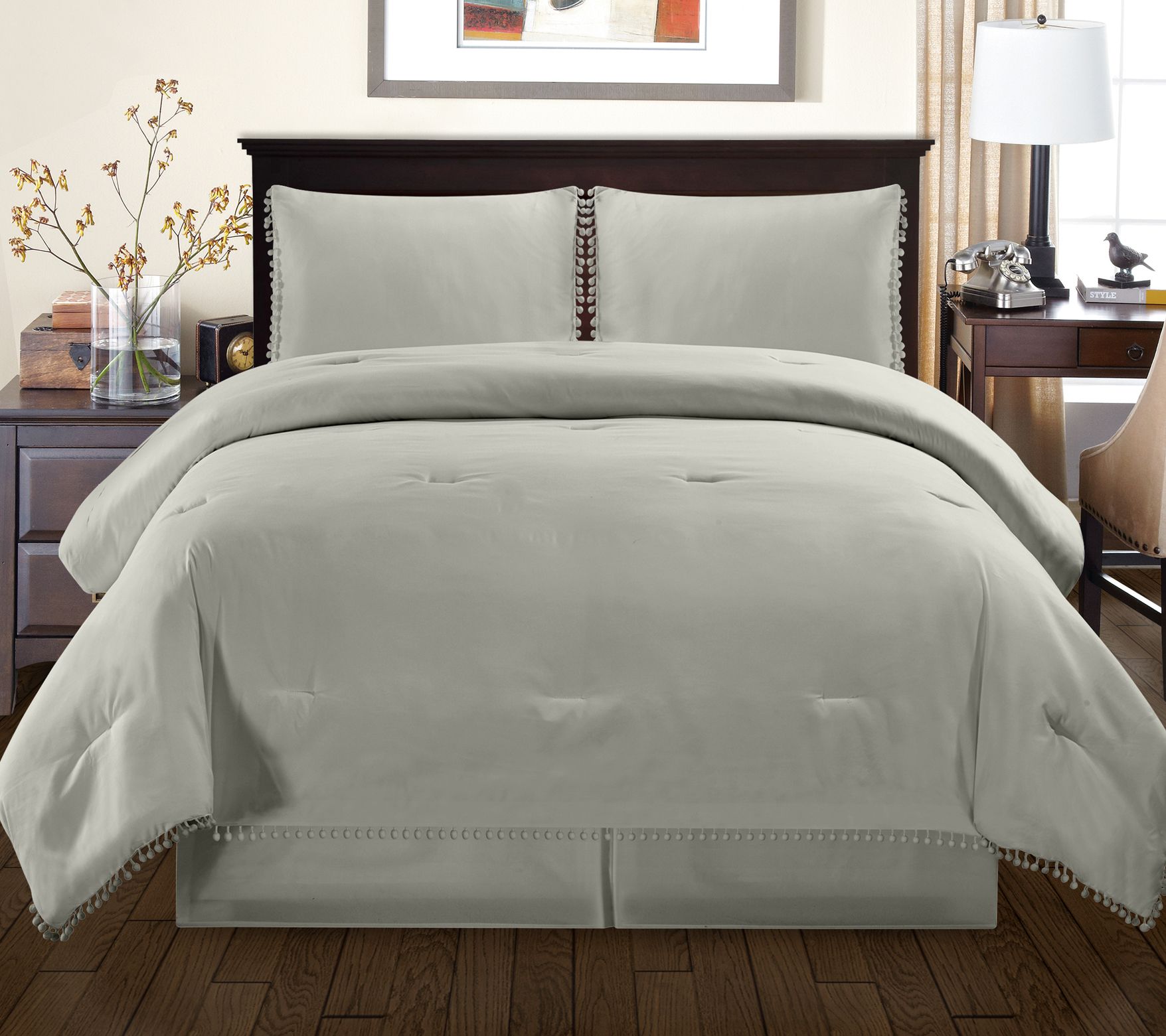 Superior Pom-Pom Fringe Comforter Set, Full/Queen