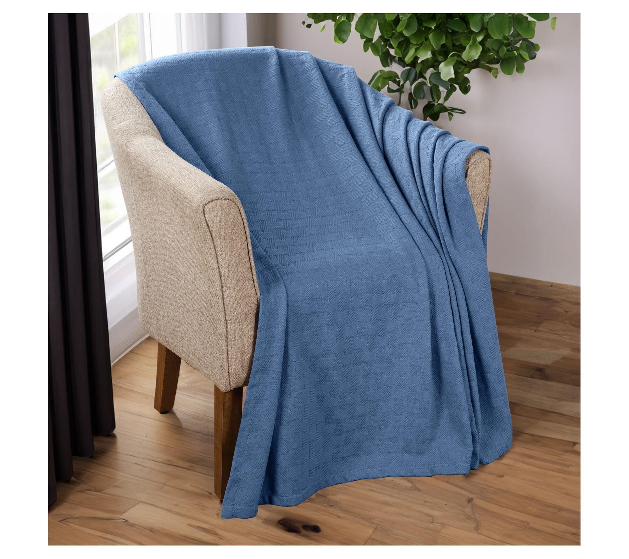 Superior Basketweave All-Season Cotton Throw Bl anket