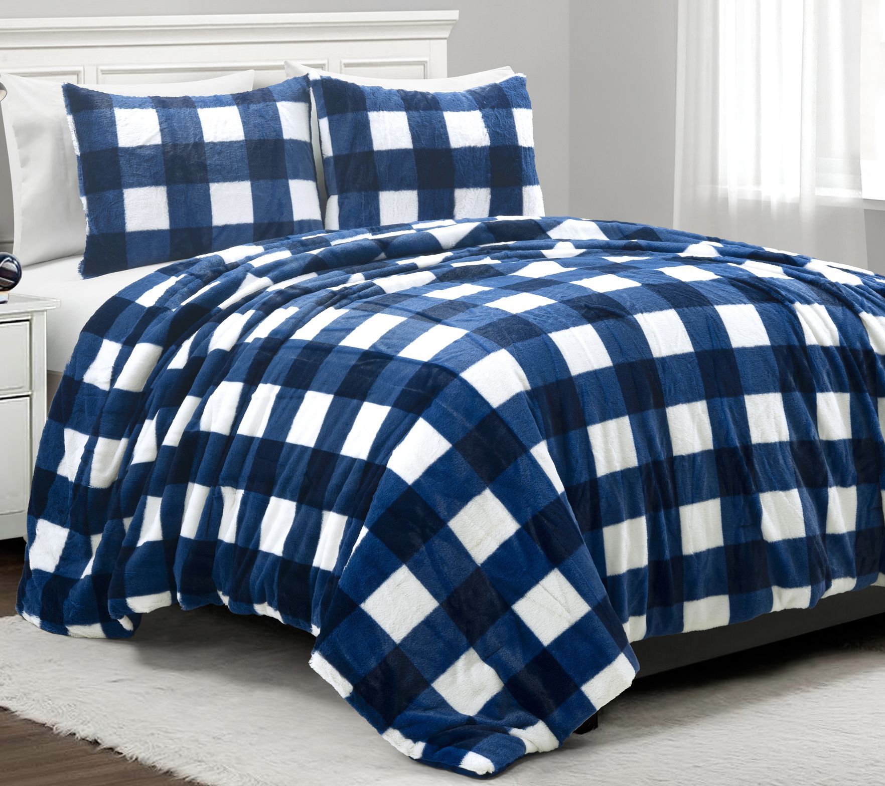 Lush Decor Plaid Ultra Soft Faux Fur Comforter3Pc F/Q