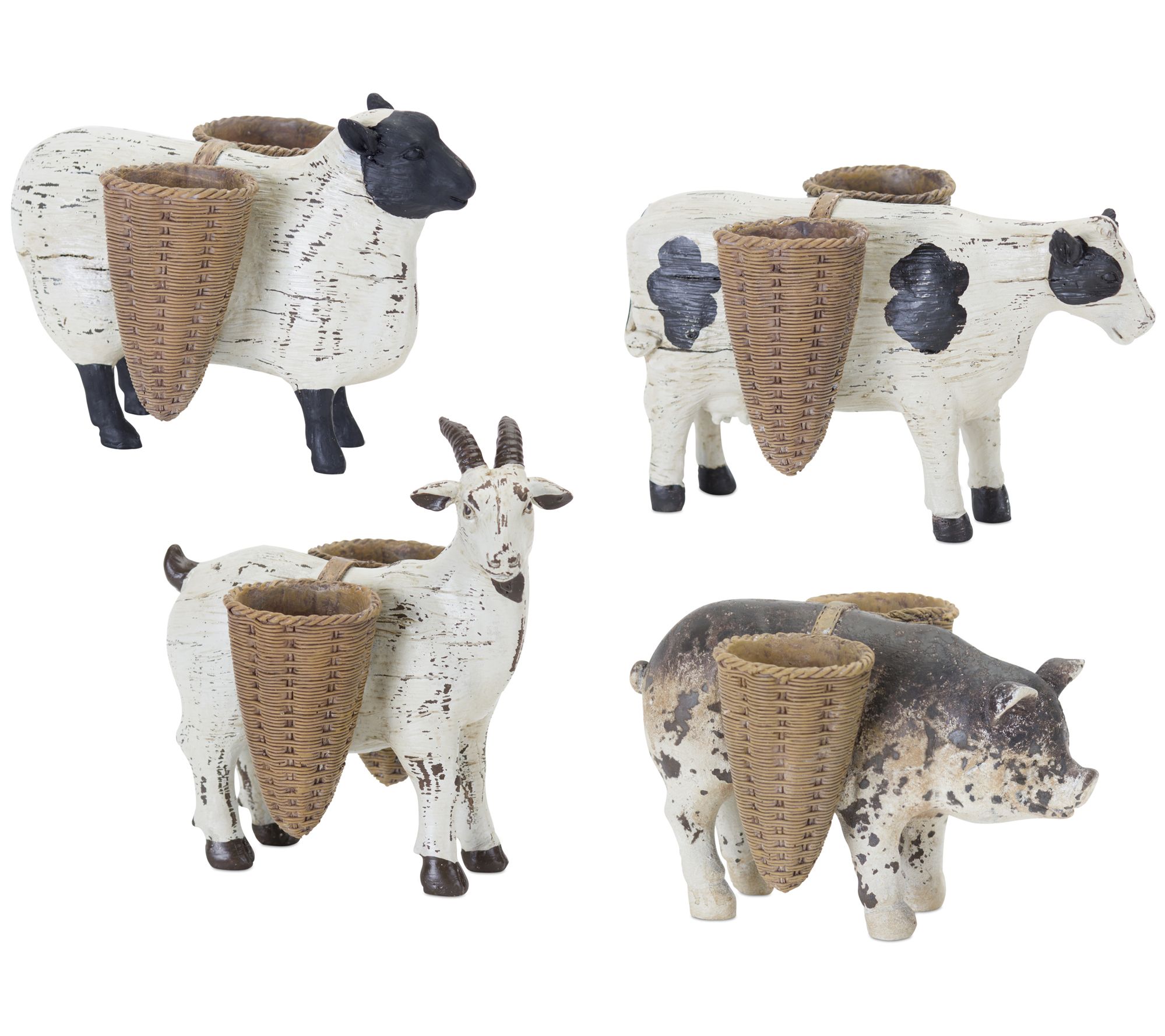 Melrose Farm Animal Figurines w/Basket Vase (Set of 4)