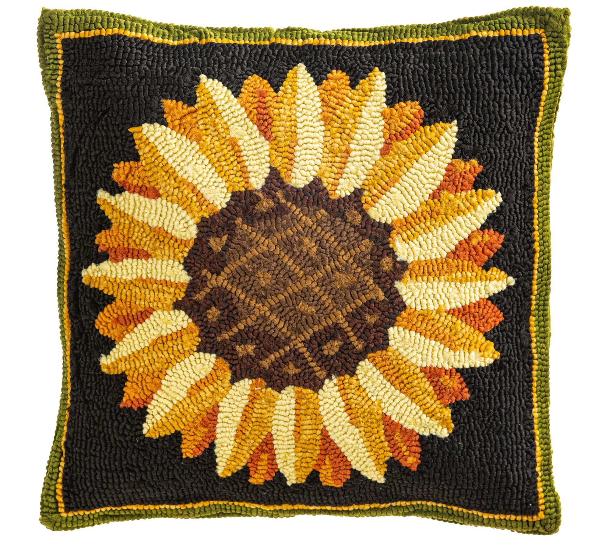 Evergreen Indoor/Outdoor Sunflower Hooked Throw  Pillow