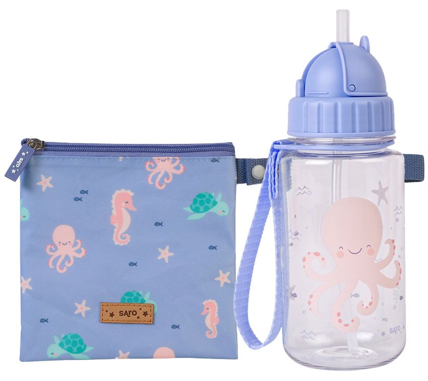 Saro Kids Bottle  w/ Straw and Vertical Food Bag Set