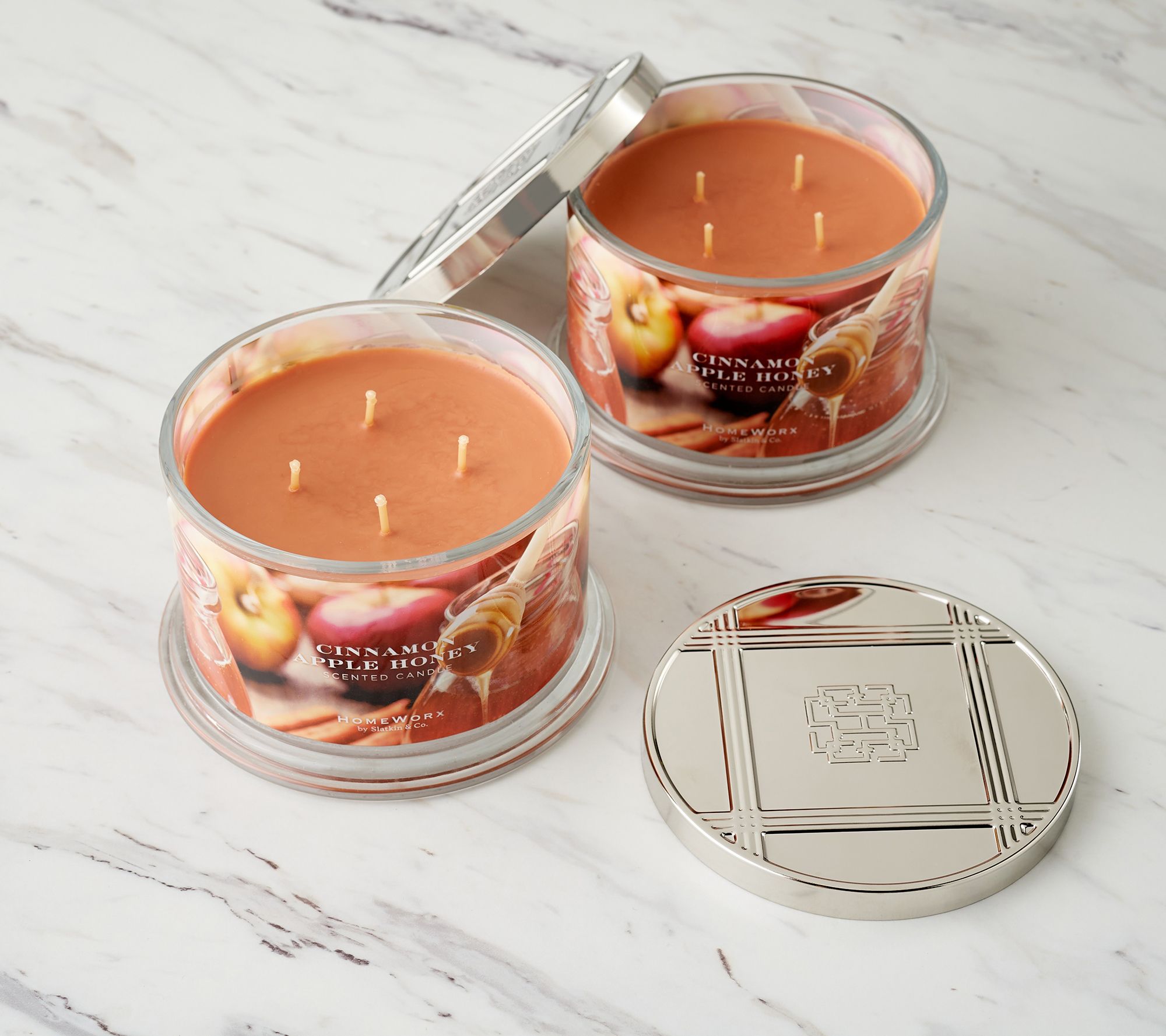 "As Is"HomeWorx by Slatkin & Co S/2 Classic 18oz Candles Cinnamon Apple
