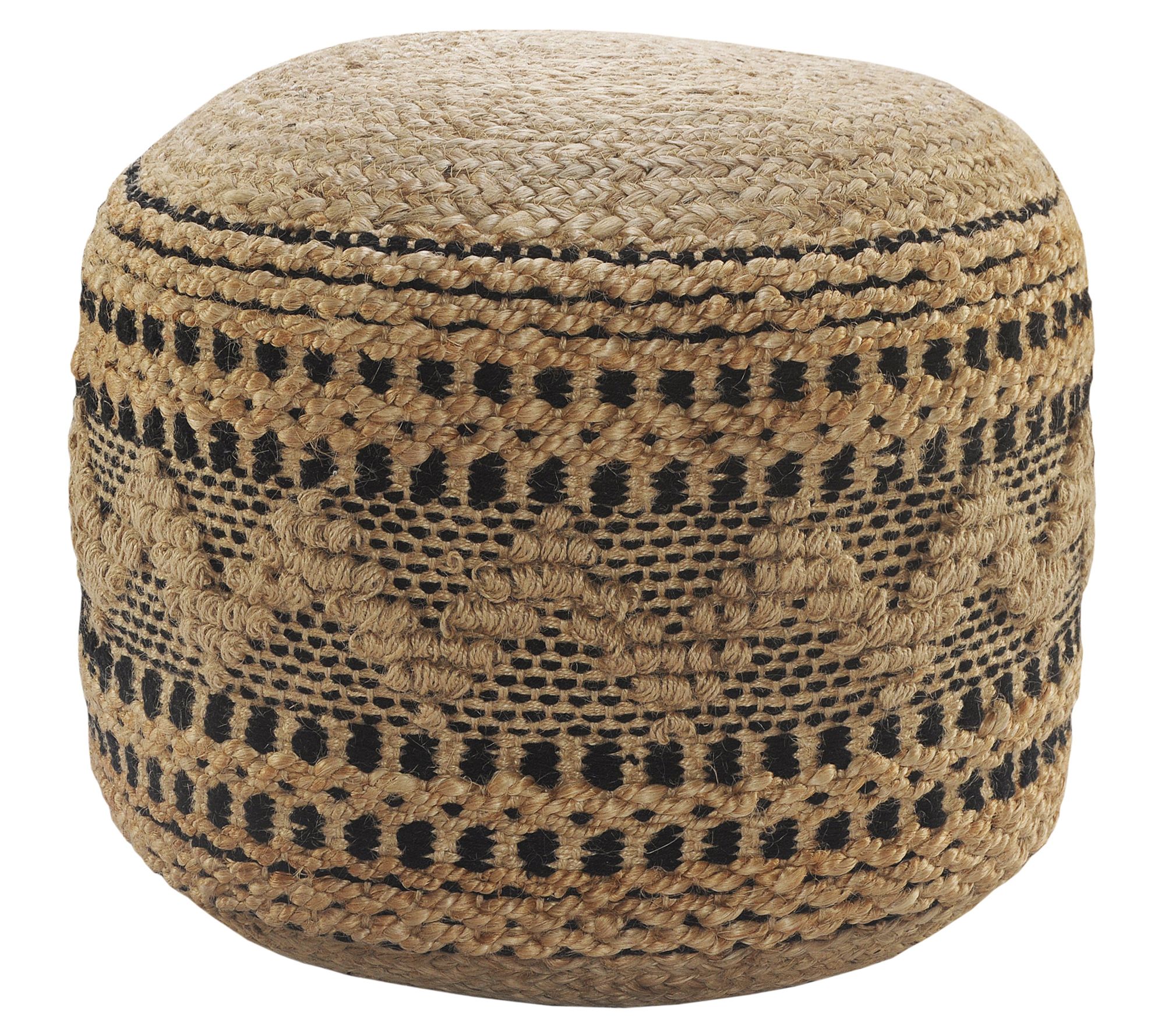 Ox Bay Geometric Braided Jute and Cotton Pouf O ttoman