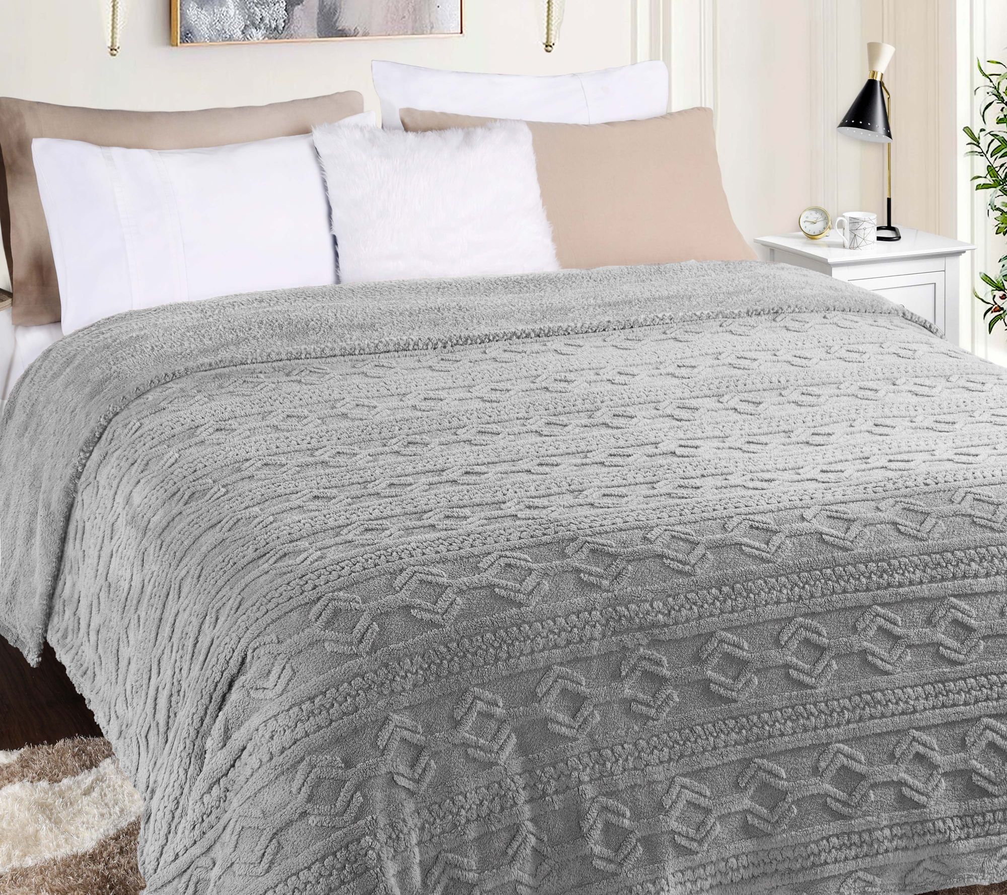 Superior Boho Knit Jacquard Fleece Fluffy Blanket - King