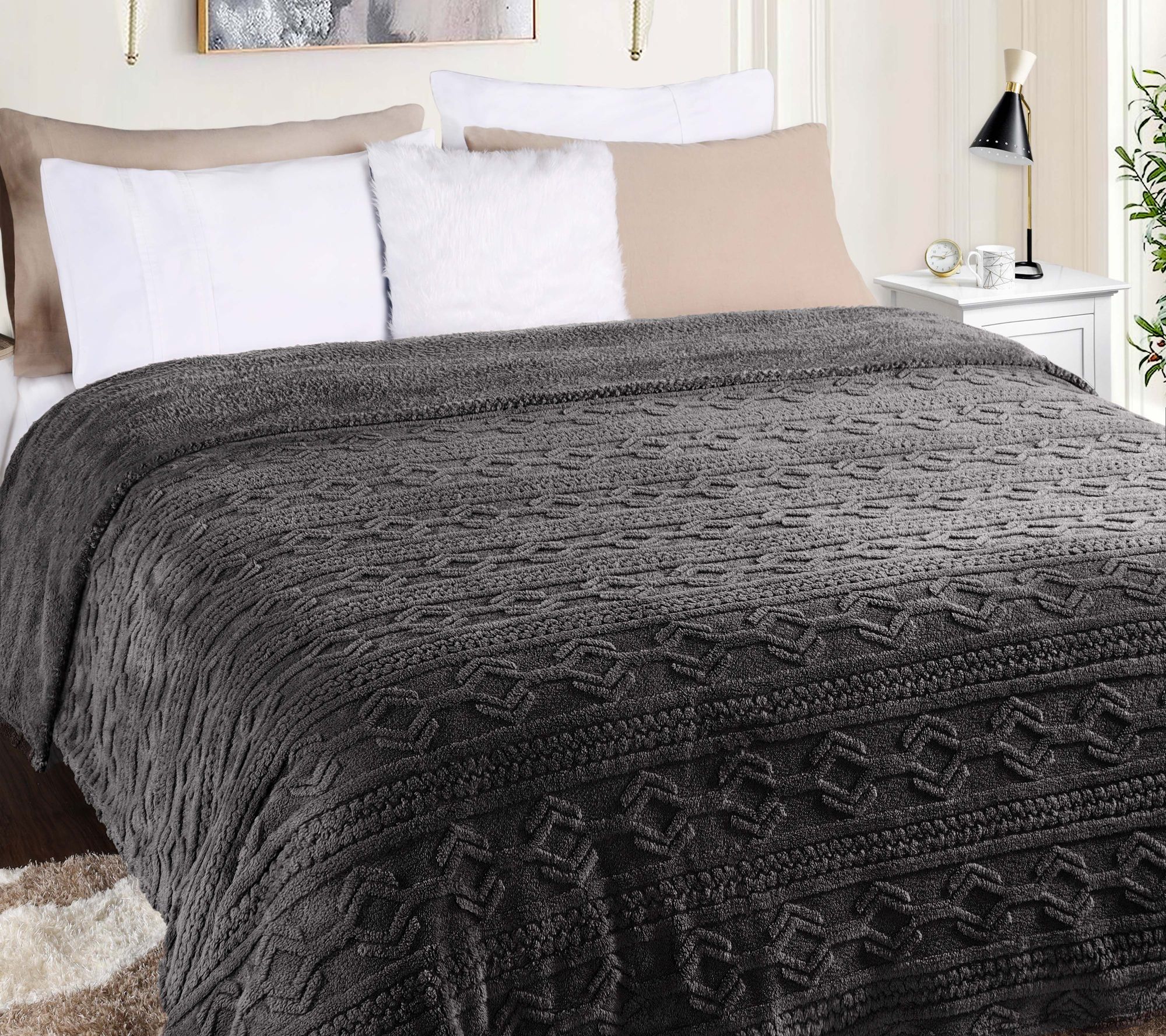 Superior Boho Knit Jacquard Fleece Fluffy Blanket - King